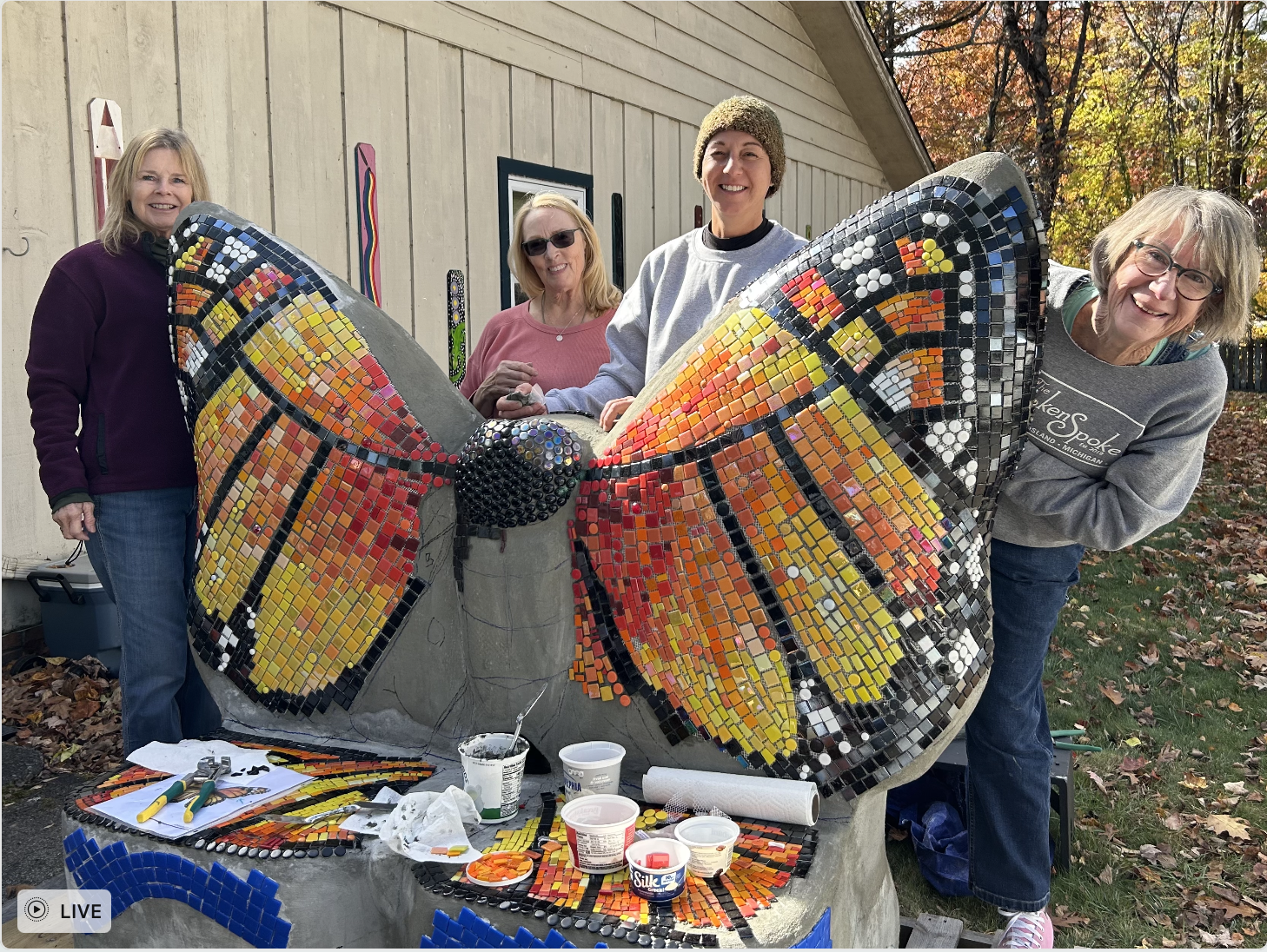 Cindy Michaud and community members are creating a beautiful mosaic bench for all to enjoy!