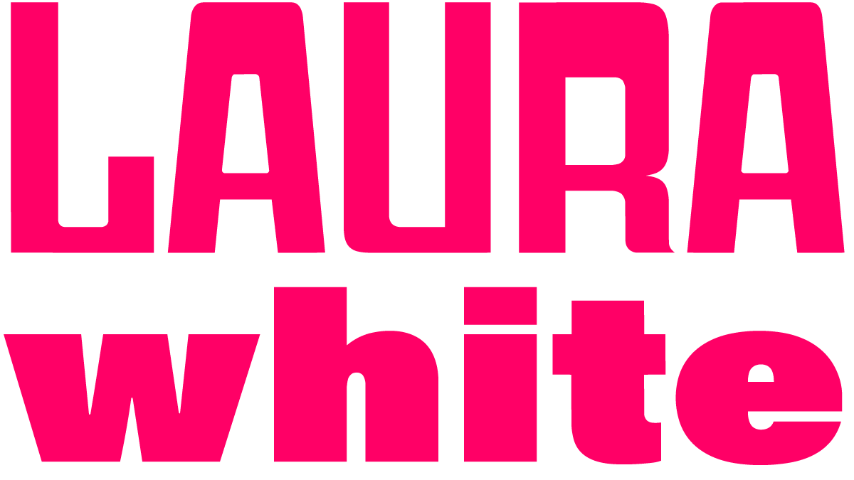 Text in pink and black that says "LAURA white".