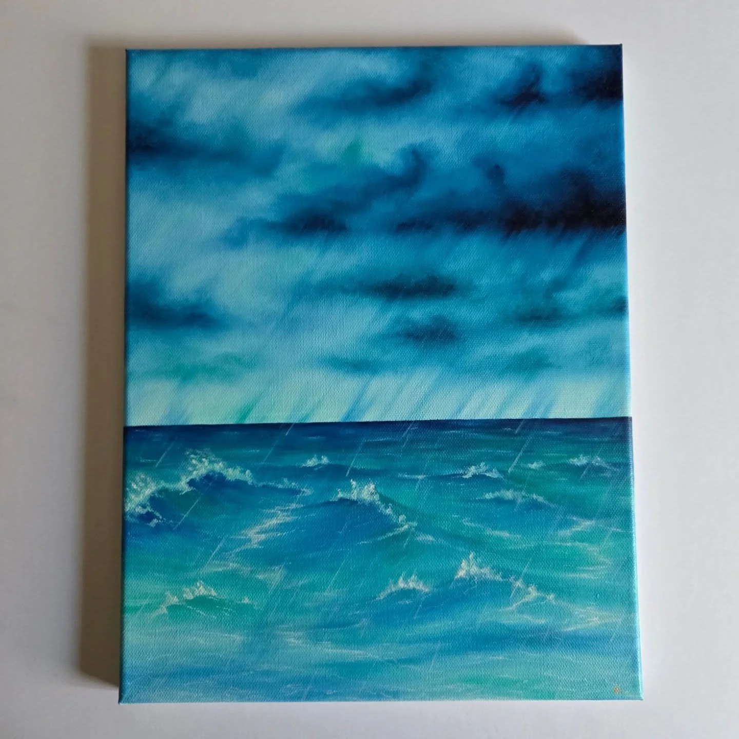 My final entry to this year's exhibits at the fairgrounds!

I don't care what anyone says, I LOVE how blues pop on bright colors and will forever hang them on my purple walls 😤

#oilpainting #ocean #landscapepainting