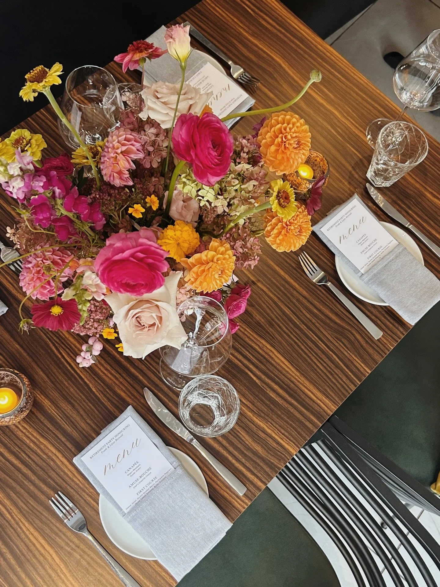 All the pretty little details of a wonderful retirement celebration at @conversate.restaurant for @thebrassincstandard ✨