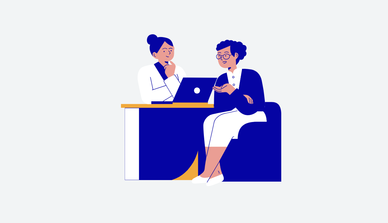 Illustration of a doctor and patient discussing health at a desk.