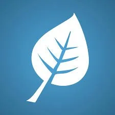 White leaf icon on blue background