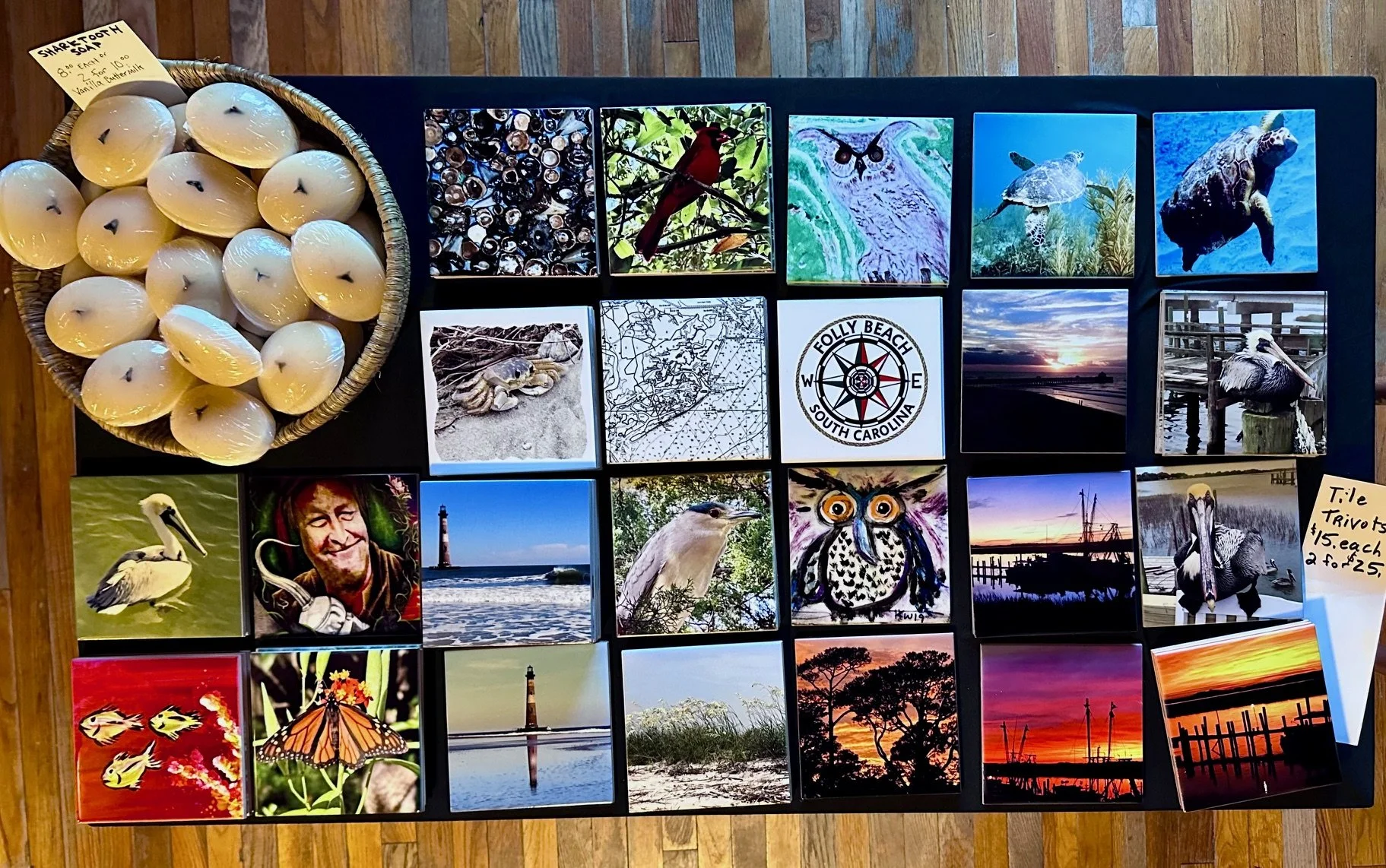 Shark Tooth Soap and Tile Trivets.
Custom Trivits available. Your Photos!