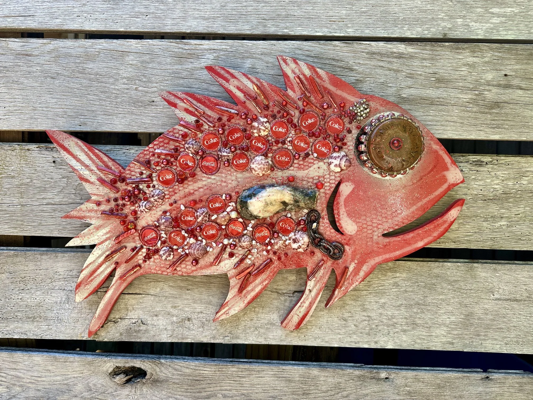 Red Glow Coke bottle top scales Fish
26" x 17"   $400