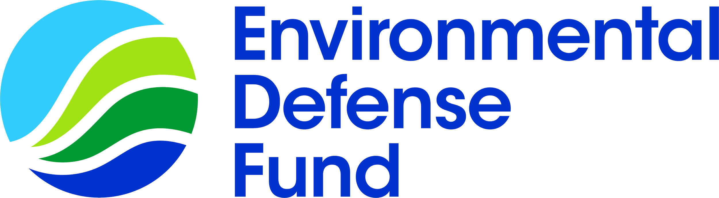 Environmental Defense Fund logo with a globe symbol and blue, green, black, and light blue colors.