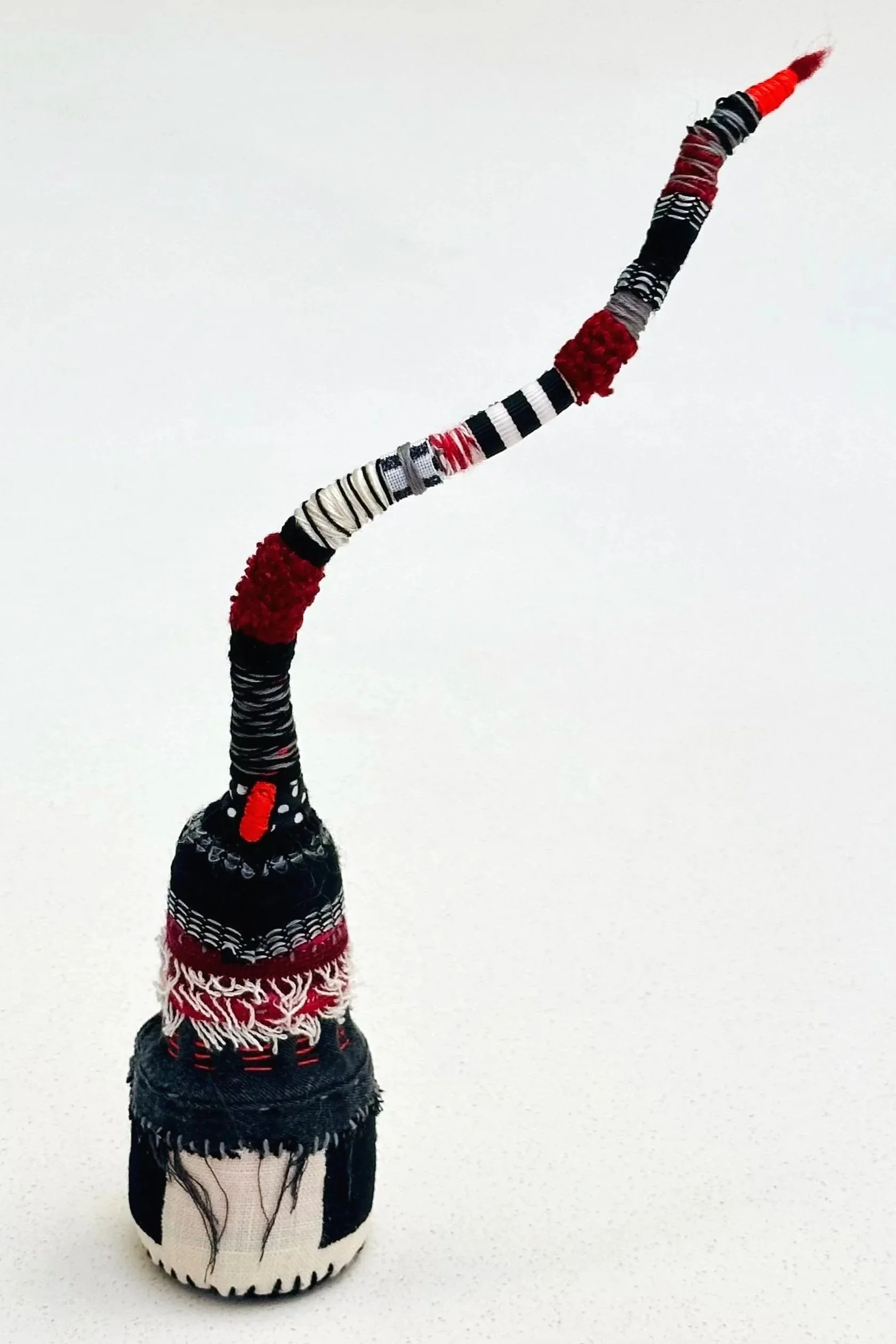 Mechanical Chimney   (freestanding)   (2025)   felt, upcycled fabric, Sashiko thread, embroidery thread   10" x 5" x 2"   
