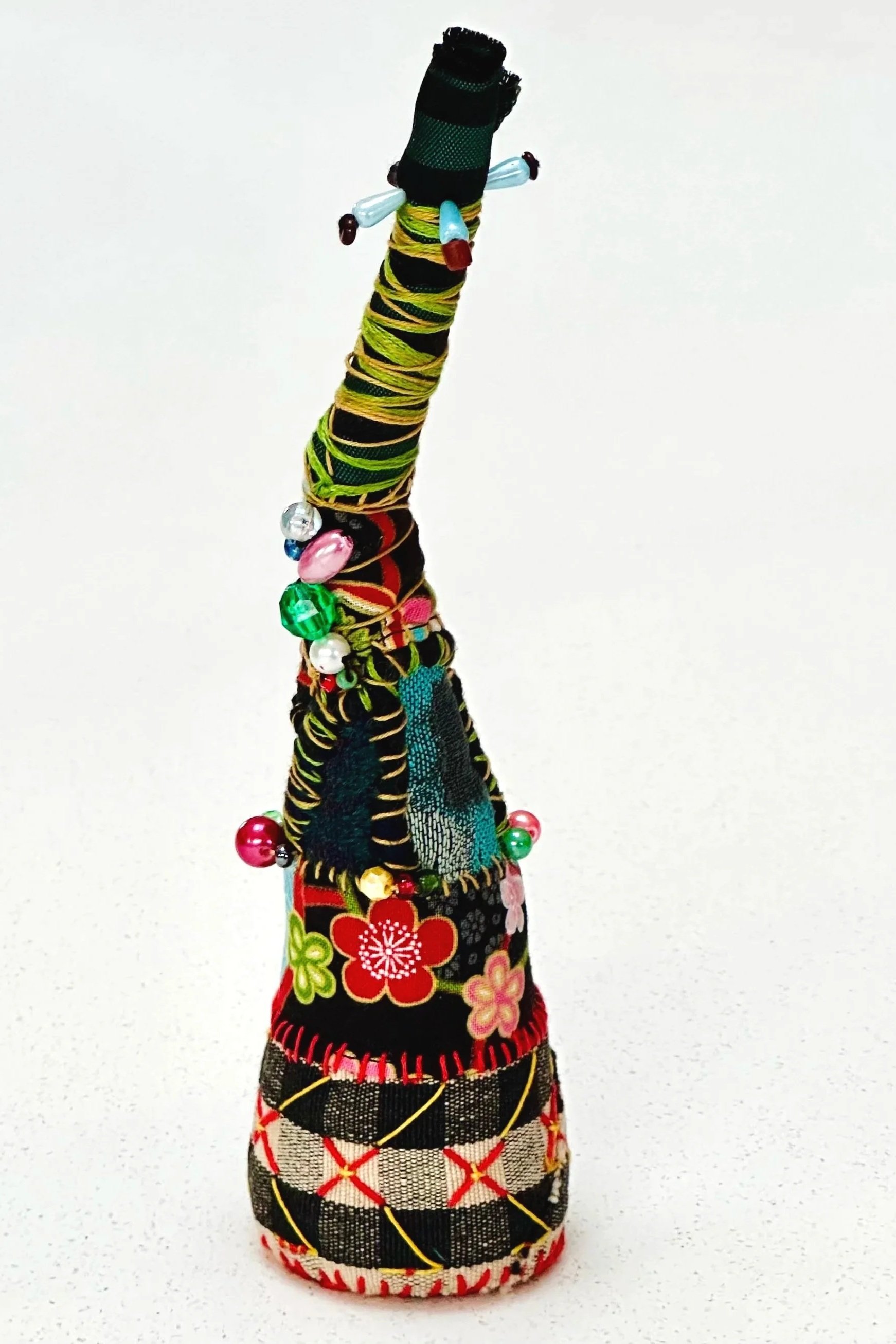 Living Radar   (freestanding)   (2025)   felt, upcycled fabric, beads, Sashiko thread, embroidery thread   8" x 2" x 2"   