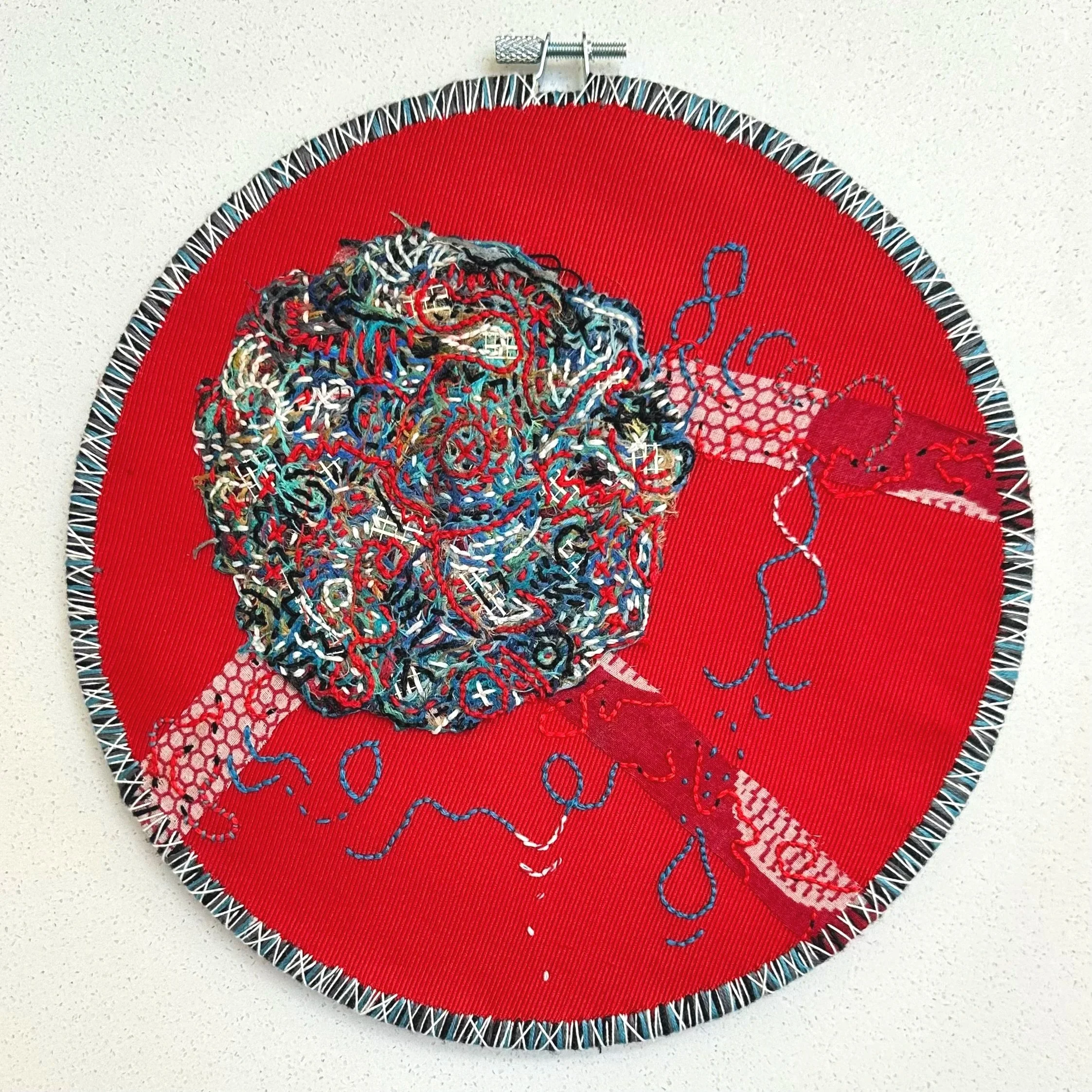 Bioluminescent Confusion   (2025)   upcycled fabric, trim, Sashiko thread, and embroidery thread   10"   $500