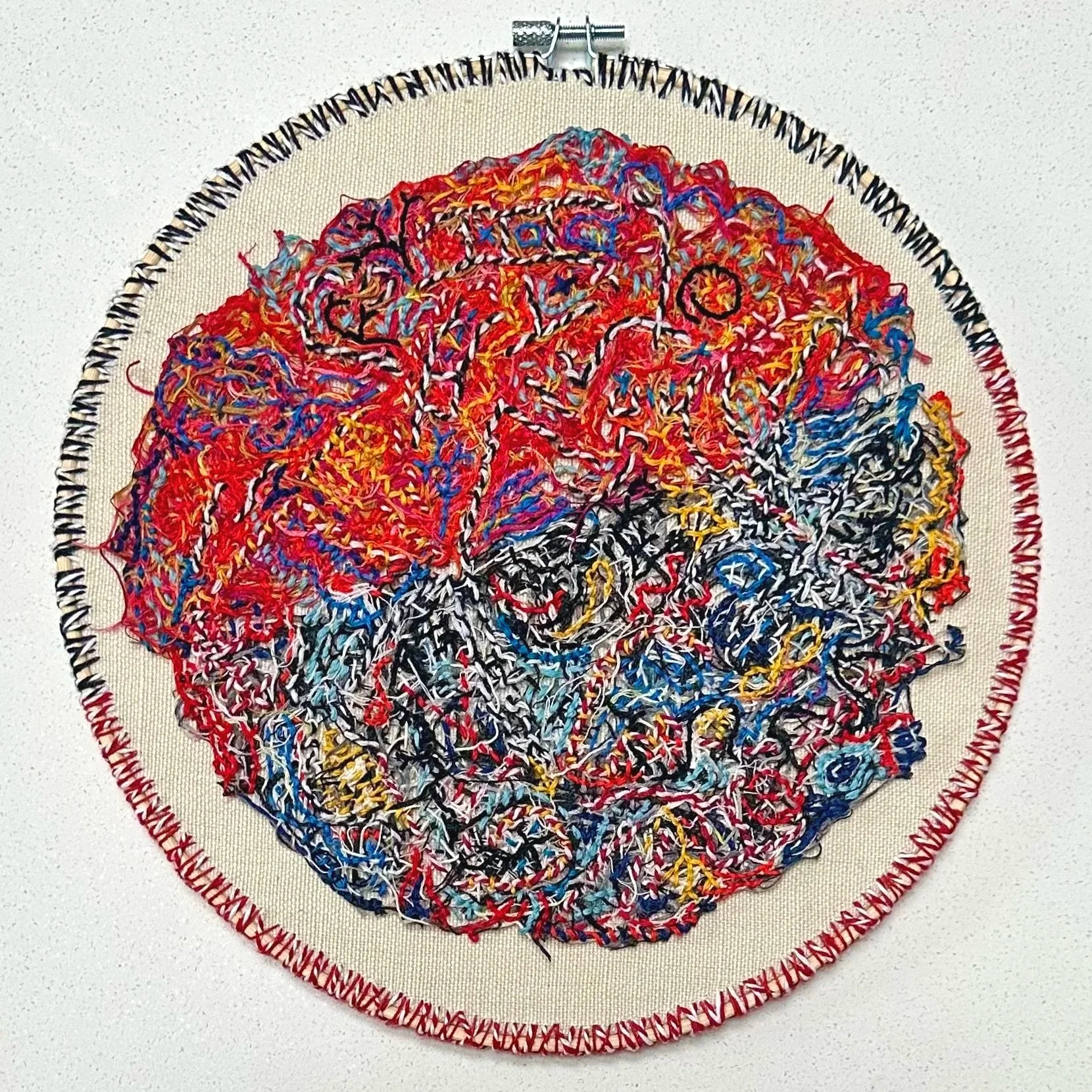Orbital Tangle   (2025)   upcycled fabric, Sashiko thread, and embroidery thread   11"   $550
