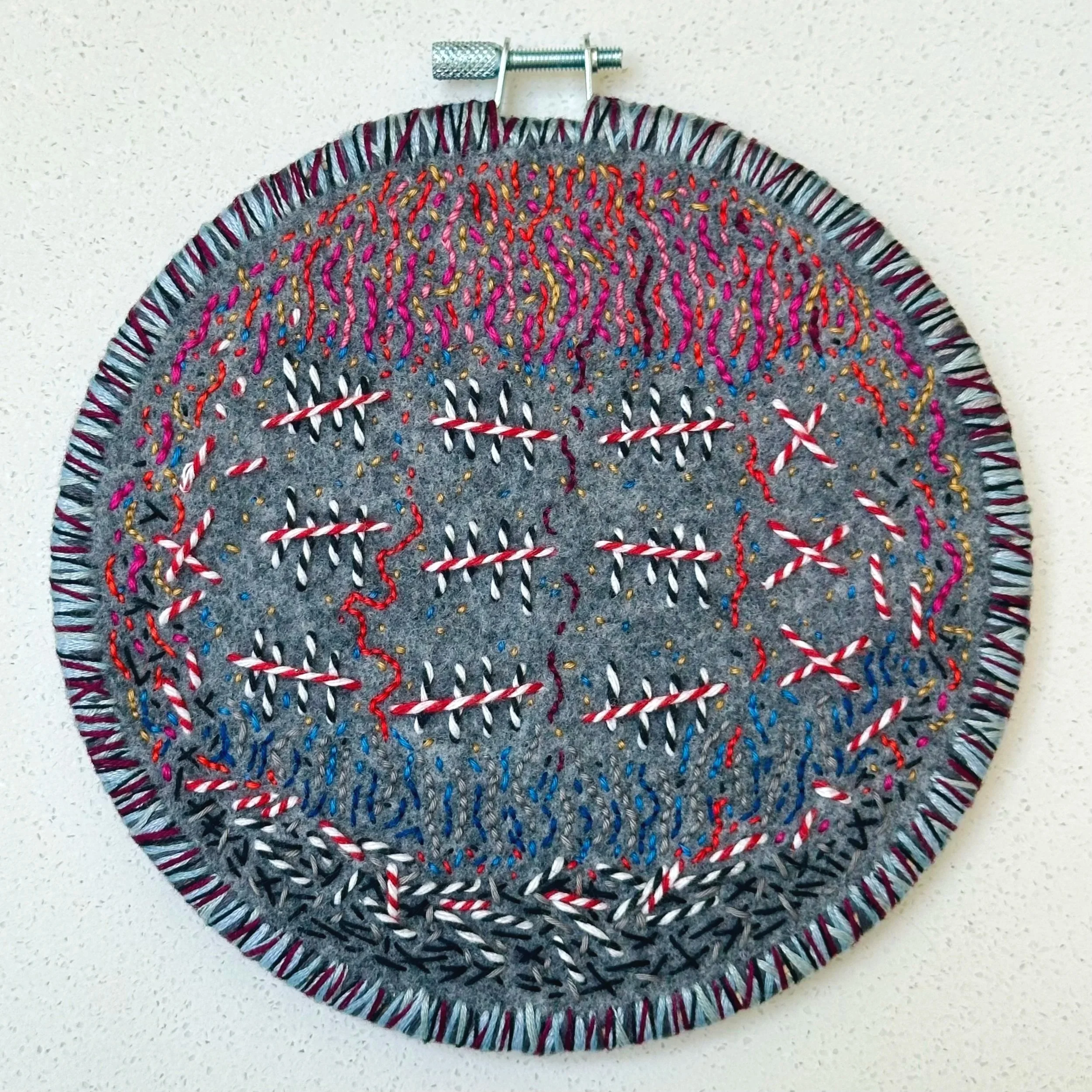 Too Many To Count (I just can't fathom...)   (2025)   felt, twine, Sashiko thread, and embroidery thread   6.5"   $450