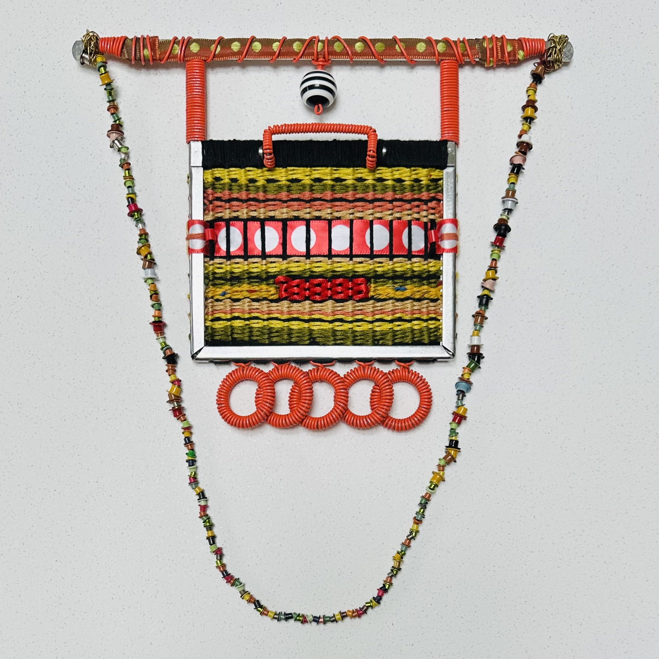 Shrine (2024) stainless steel 4"x5" film negative developing hanger, trim, grommets, bead, embroidery thread, wire, coated wire 0" x 0" not available