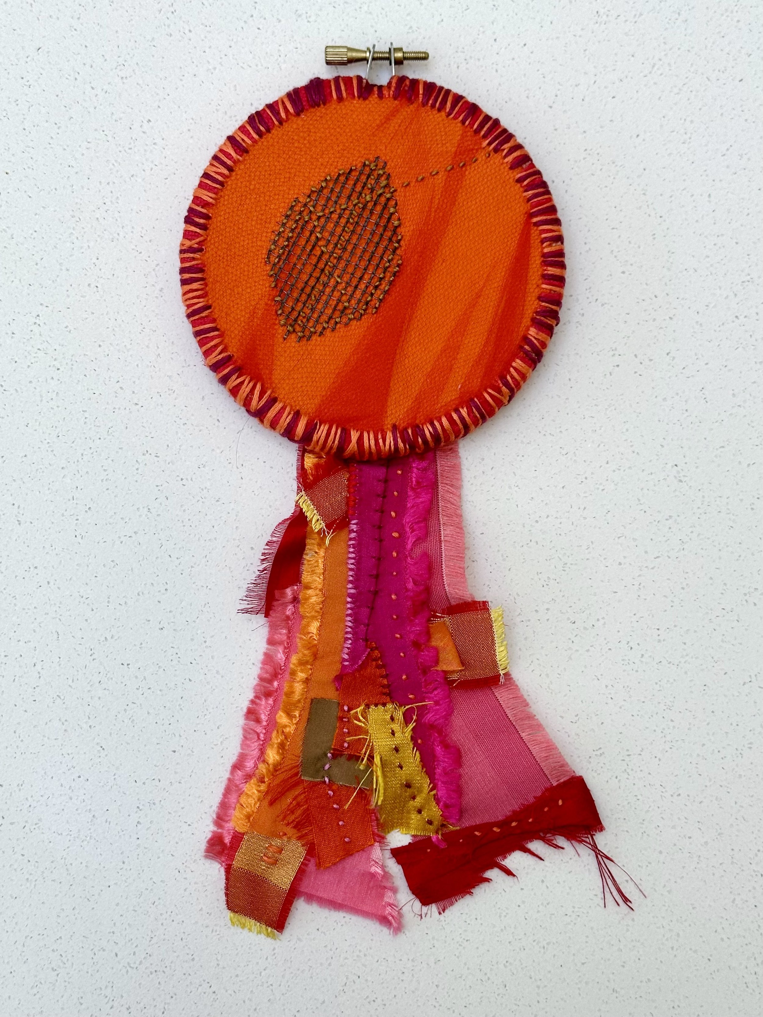 Shed (2024) Sashiko thread and embroidery thread and mesh on upcycled tulle, silk, and flannel 12" x 6" $