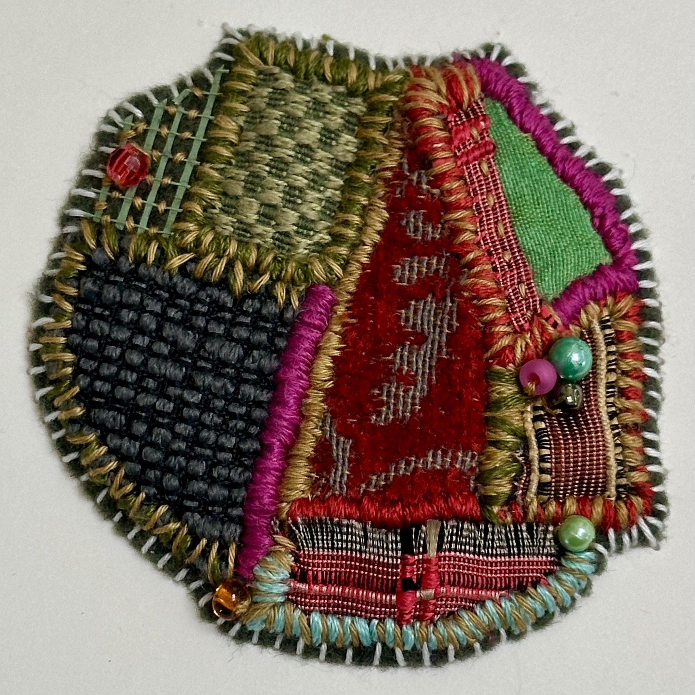 Ode to Ryokan (2024) Sashiko thread and embroidery thread, mesh, and beads, on fabric, and felt 0" x 0" not available