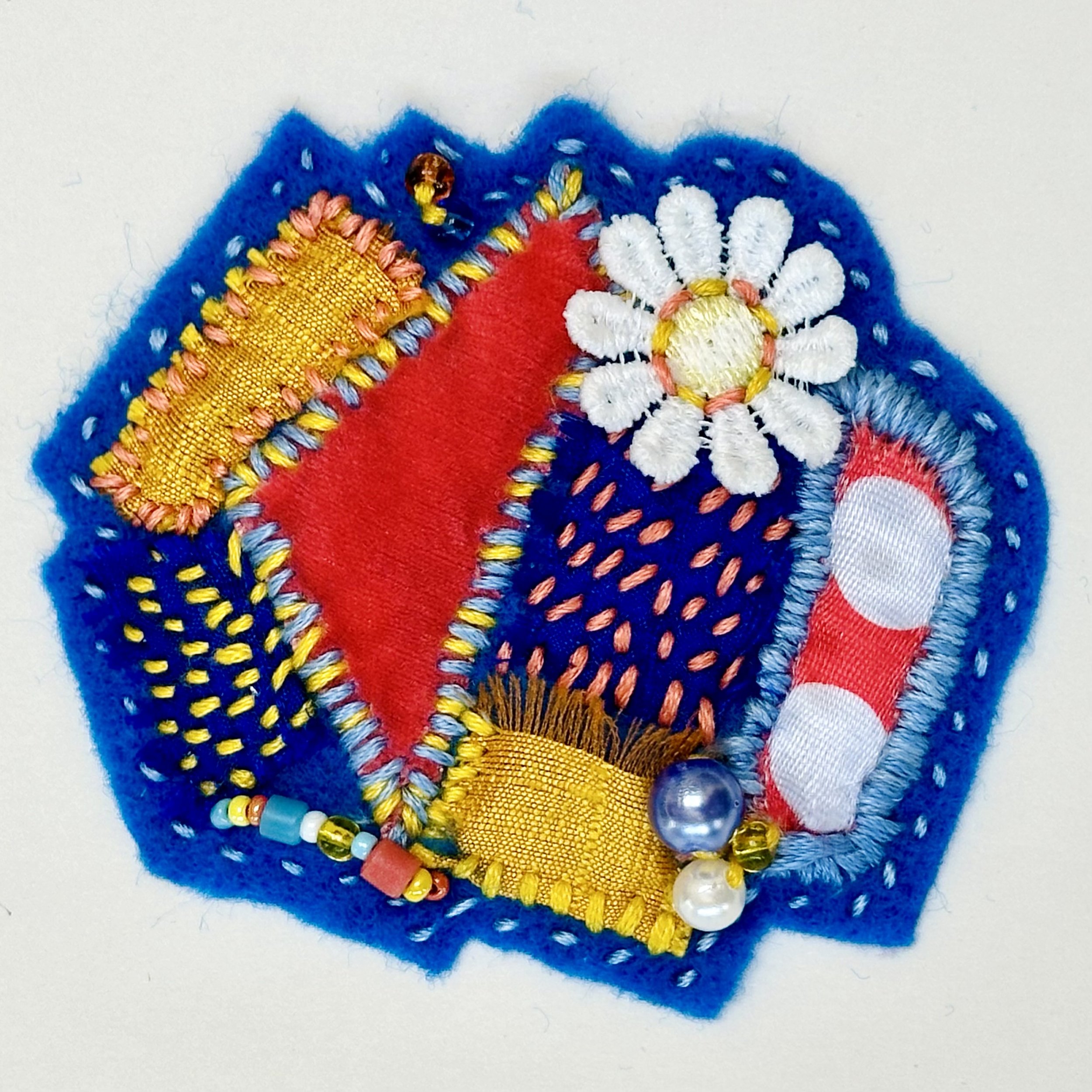 The Blue One (2024) embroidery thread, trim, and beads, on fabric and felt 0" x 0" not available