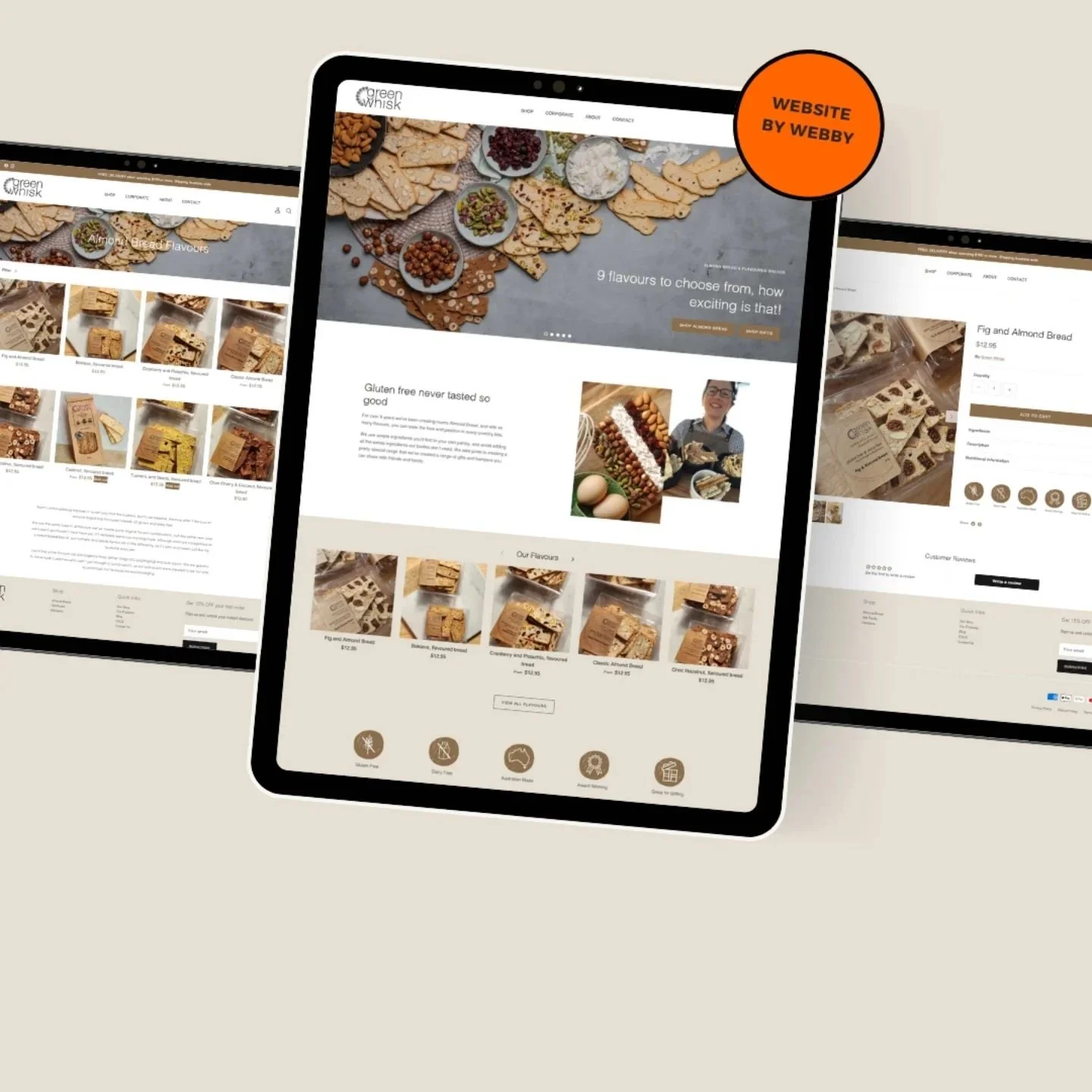 When setting up an online shop it is important to identify the target market and showcase your product range in multiple ways.

A good example is a recent launch for Green Whisk - Gluten Free Almond Bread, Handmade in Australia. They sell their produ