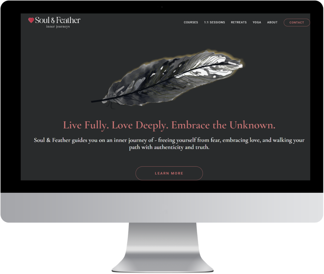 Soul & Feather website homepage design showing soft neutral tones and feather branding