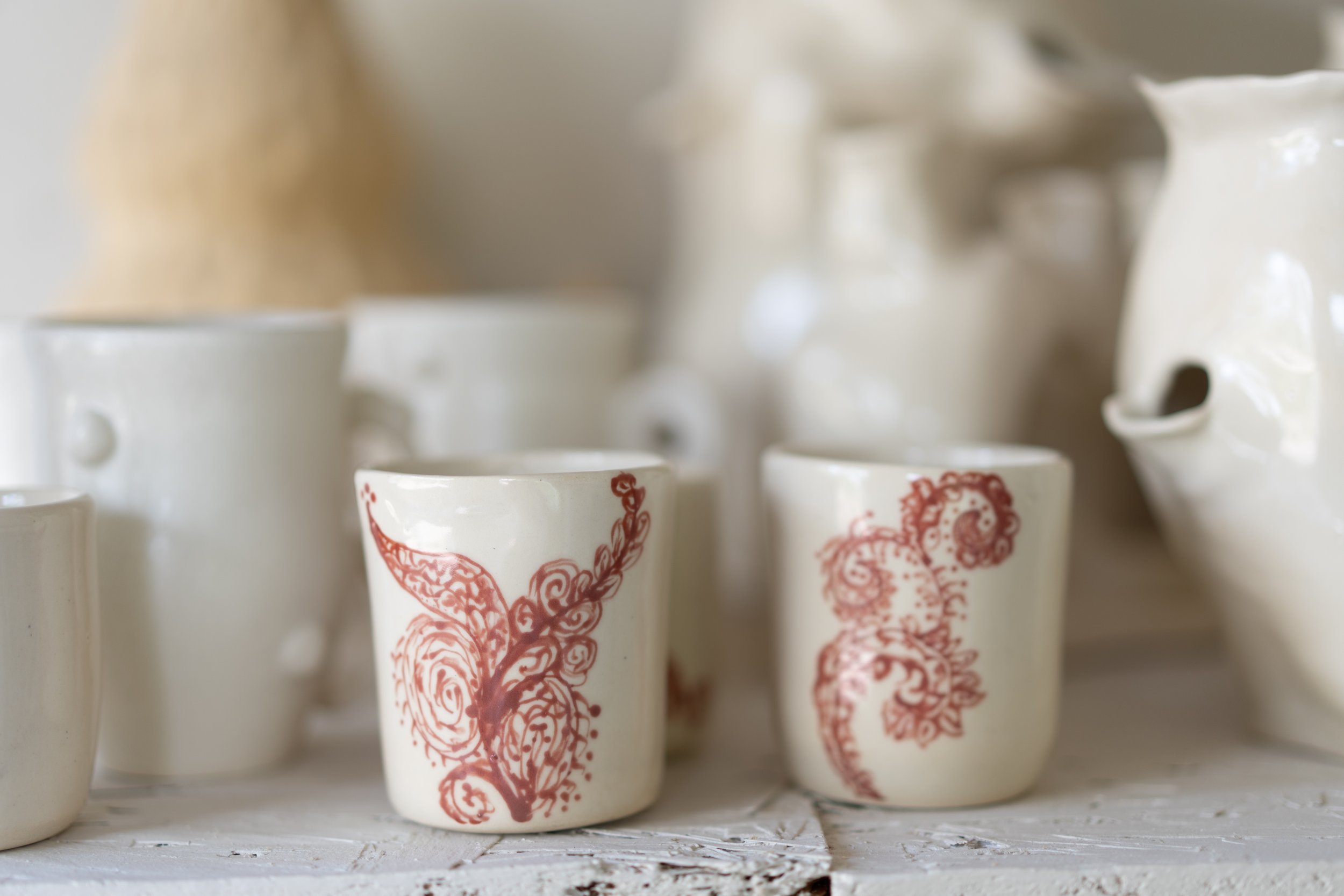 stoneware, underglaze and clear glaze, 3x1.5 in
