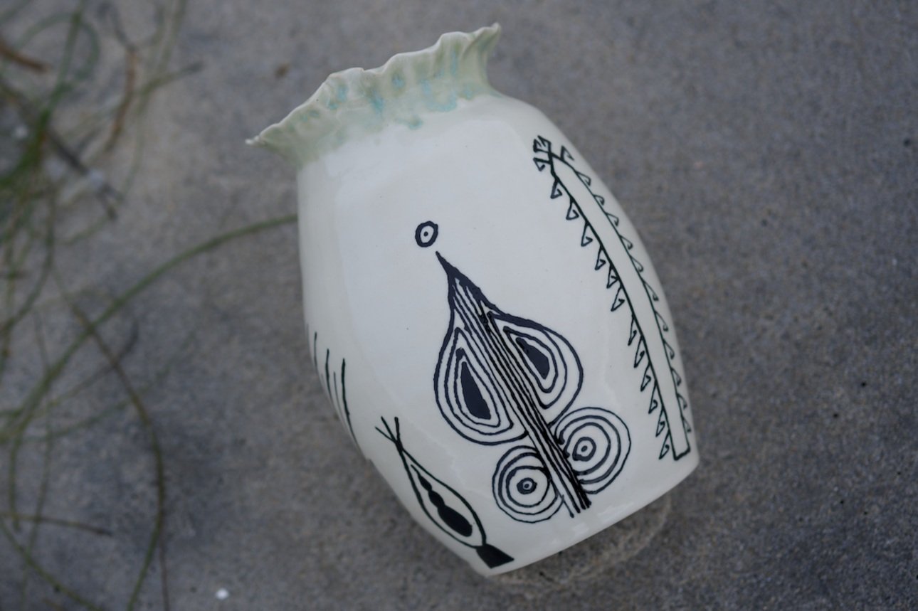 stoneware, underglaze and clear glaze, 15x4 in