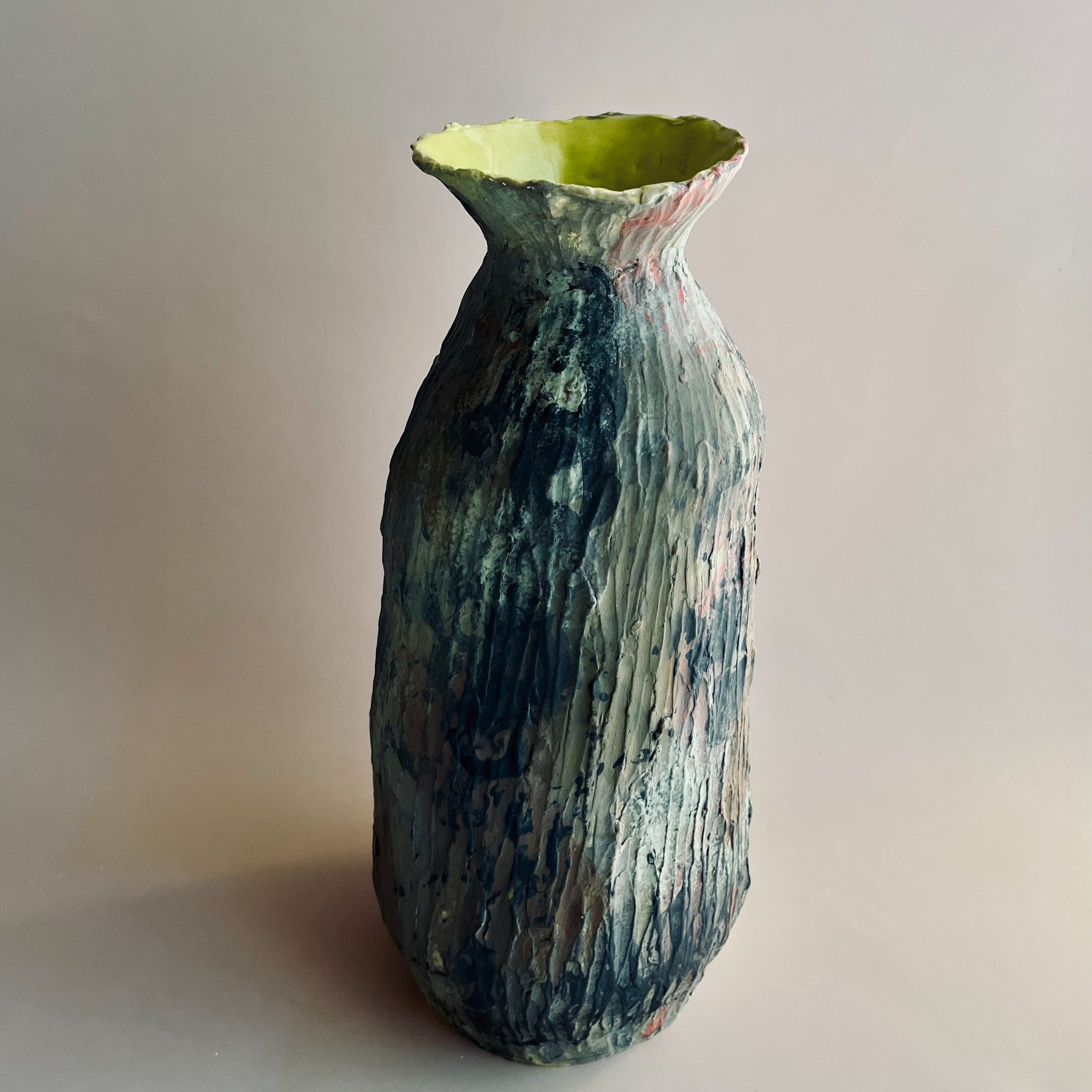 stoneware, slip and underglaze, 14x6x6