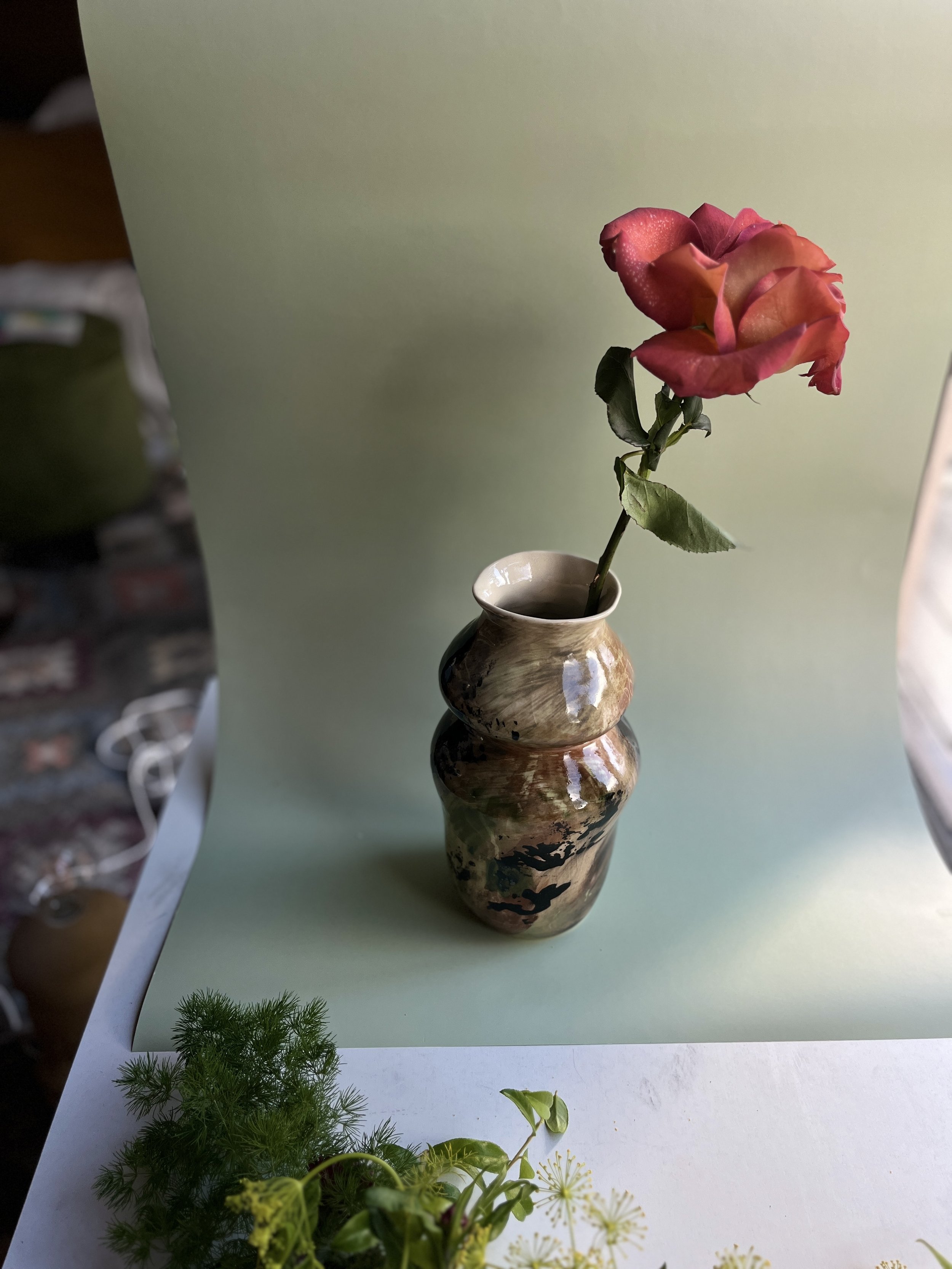 stoneware, underglaze and shiny glaze, 12x6x6
