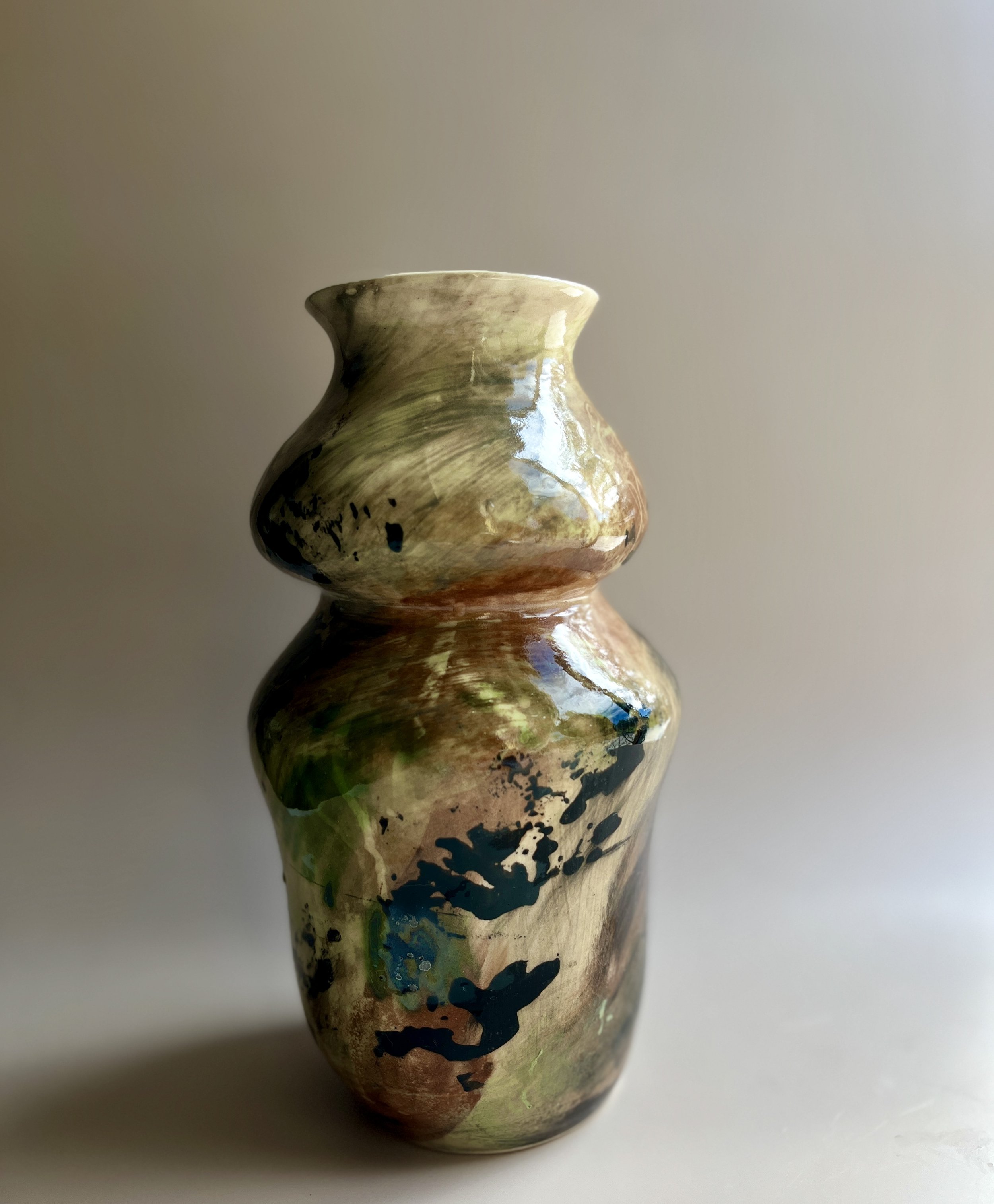 stoneware, underglaze and shiny glaze, 12x6x6