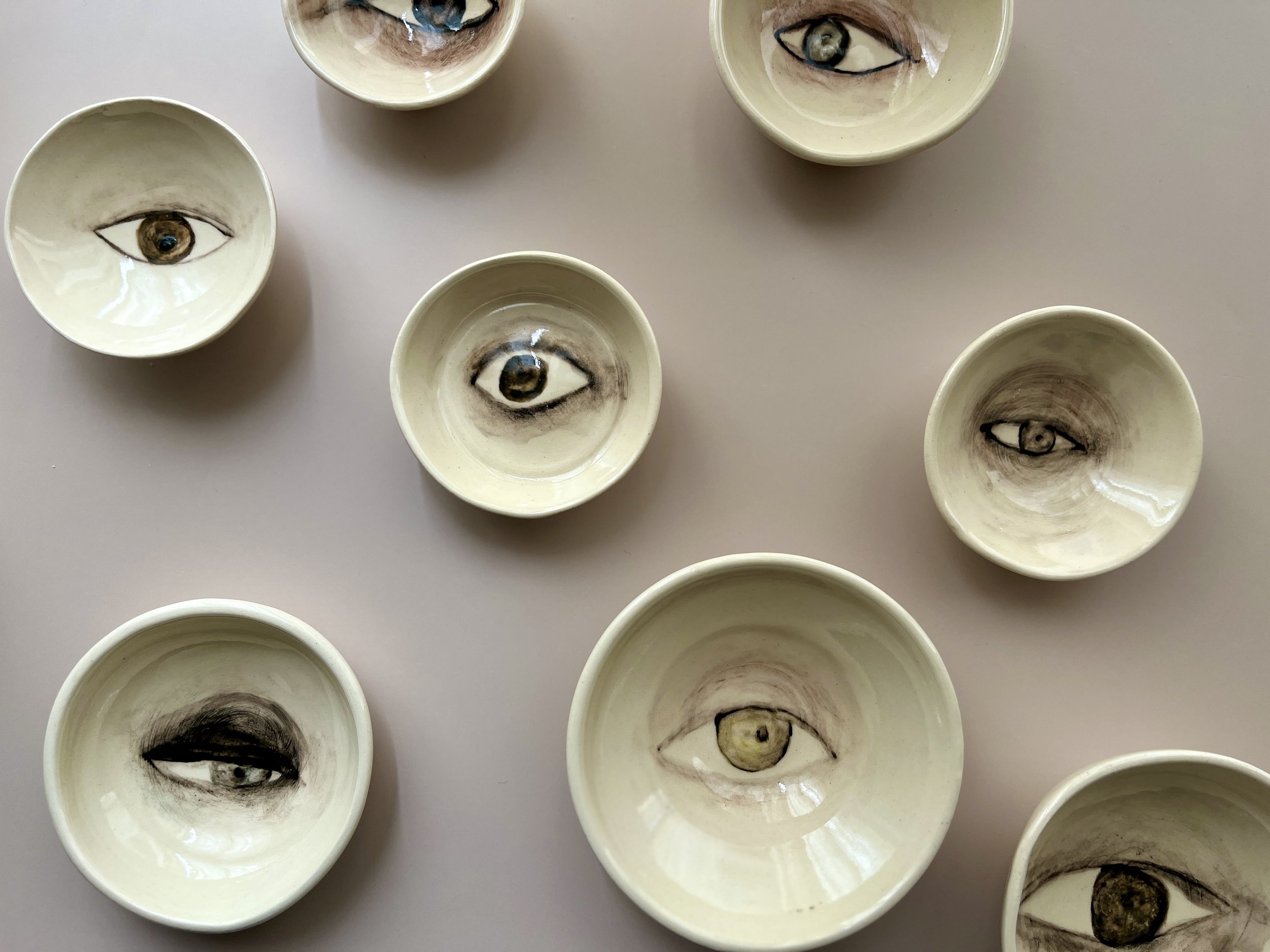 stoneware, underglaze and shiny glaze, various sizes