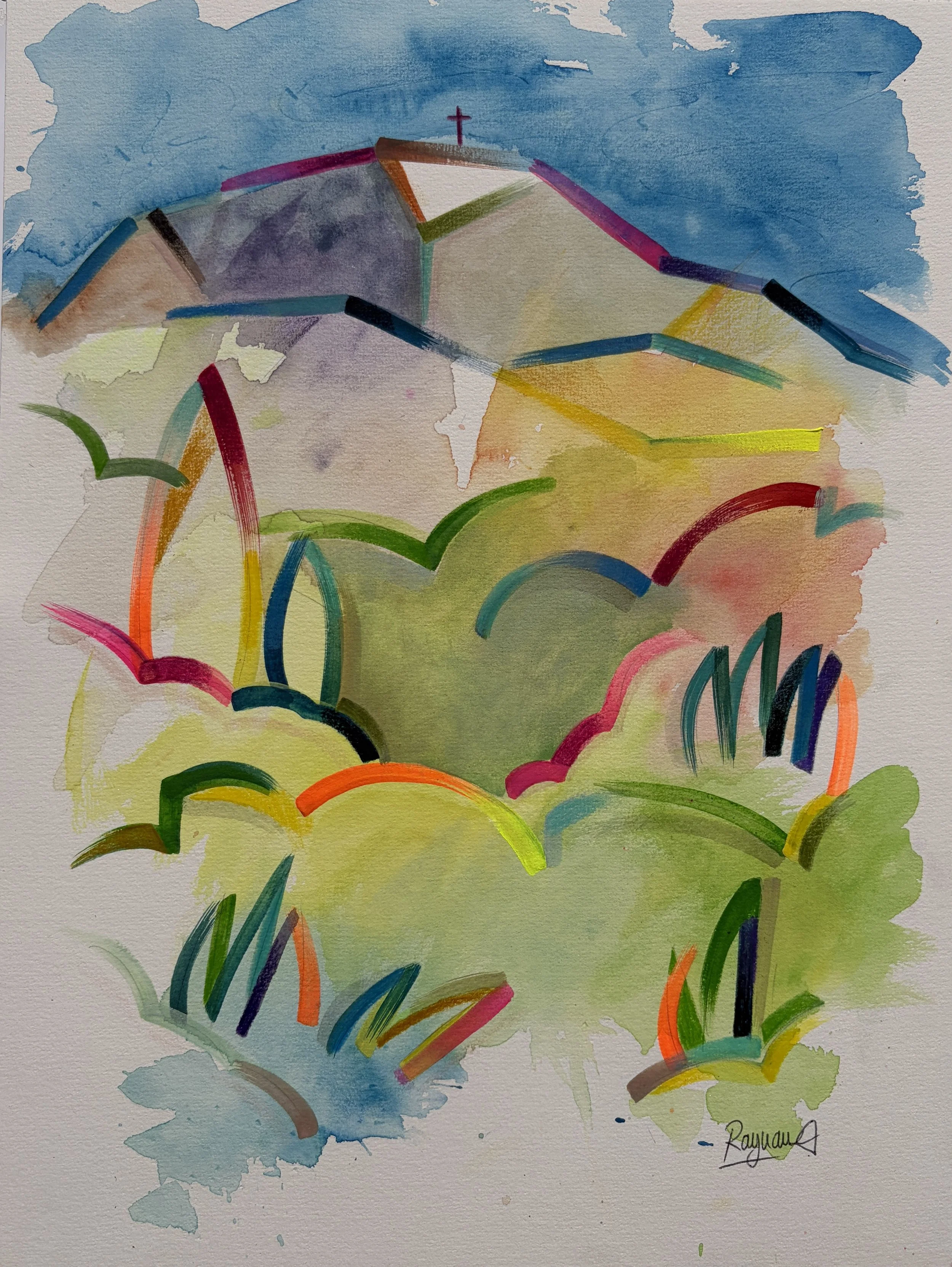"PAYSAGE DU SUD 2"
Gouache sur papier 
30x40cm