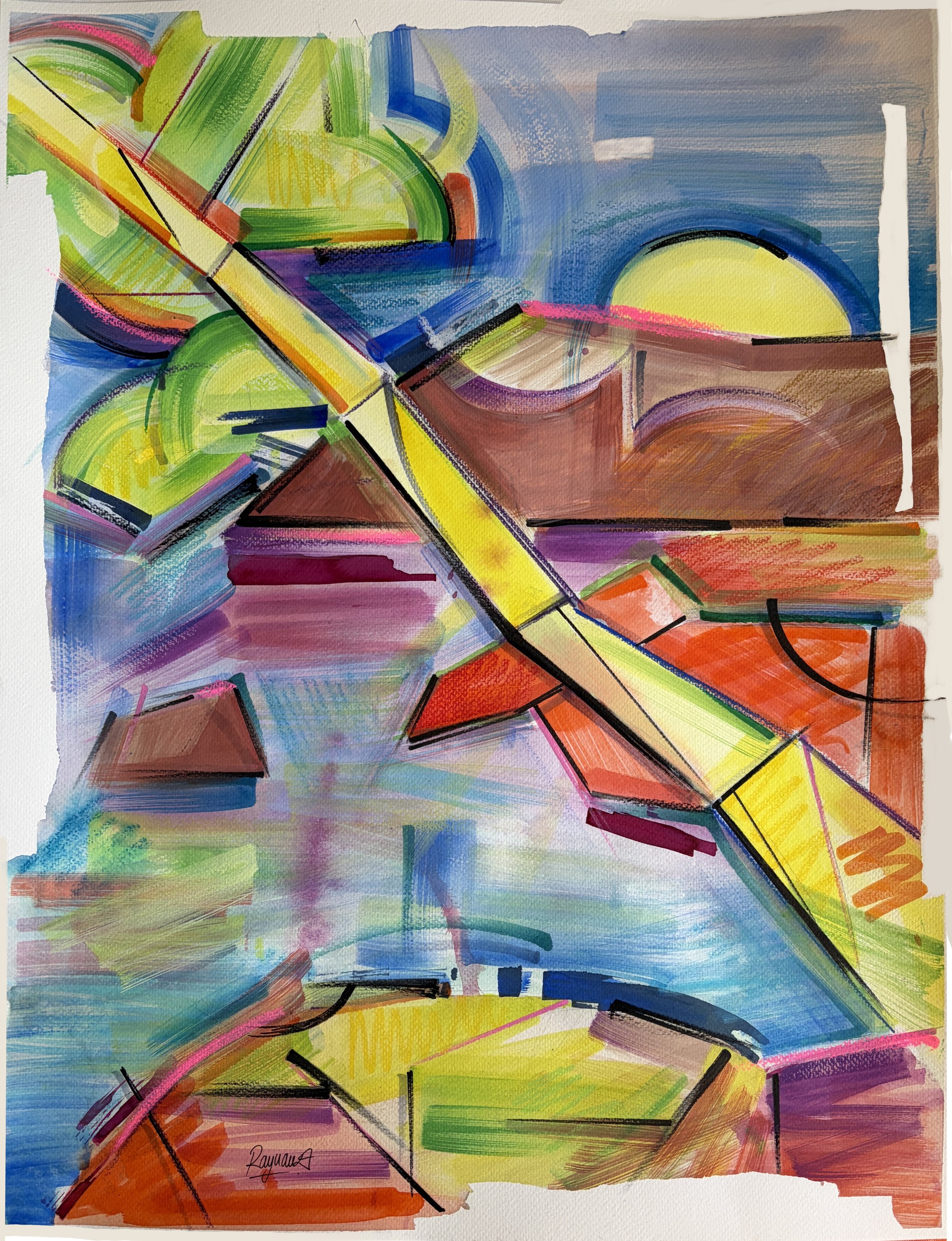 "L'arbre couché " 50x65 cm. Aquarelle, pastels et encre sur papier