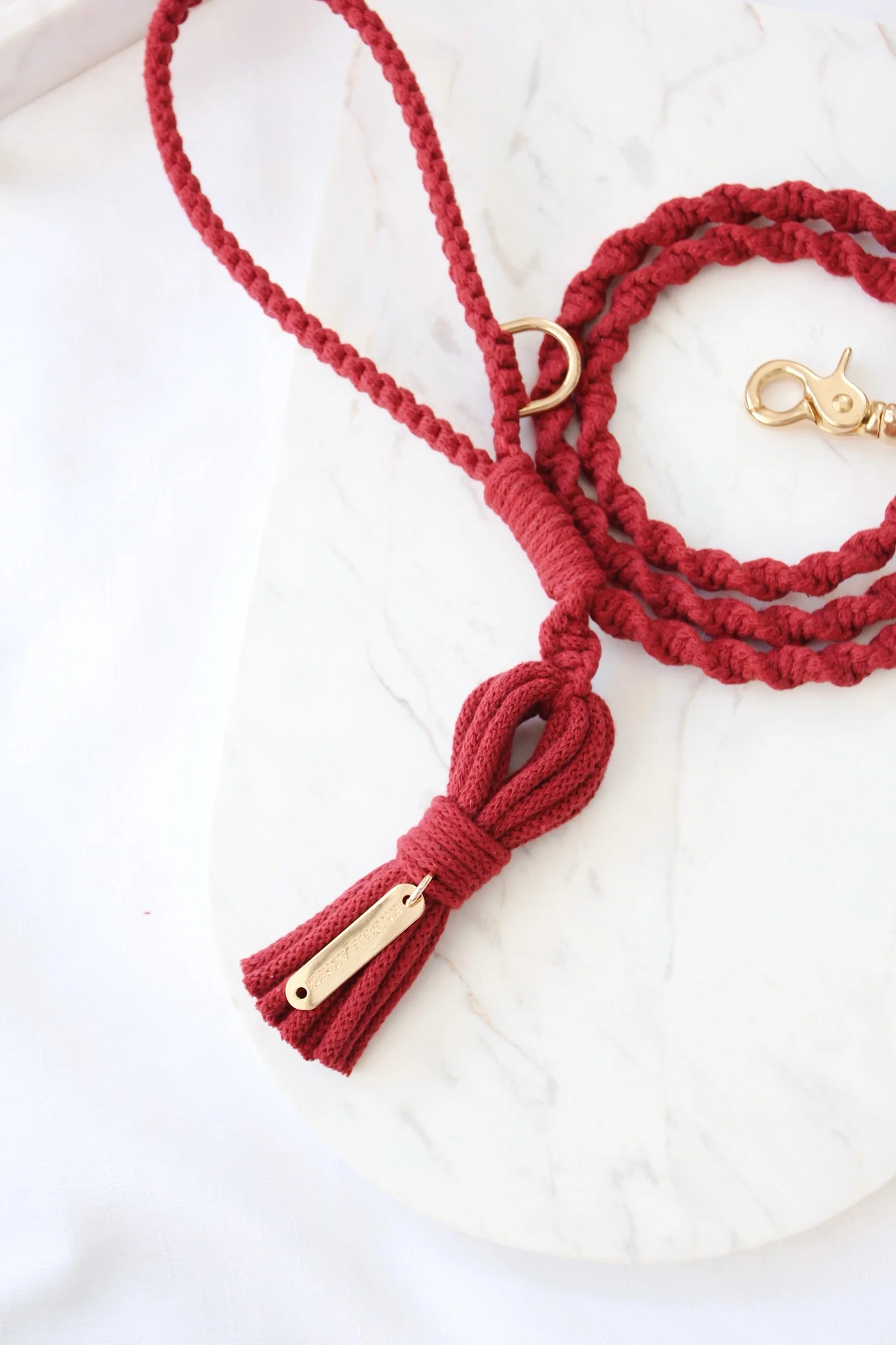 Handmade Macrame Dog Leash - Wine Red Tassel Leash