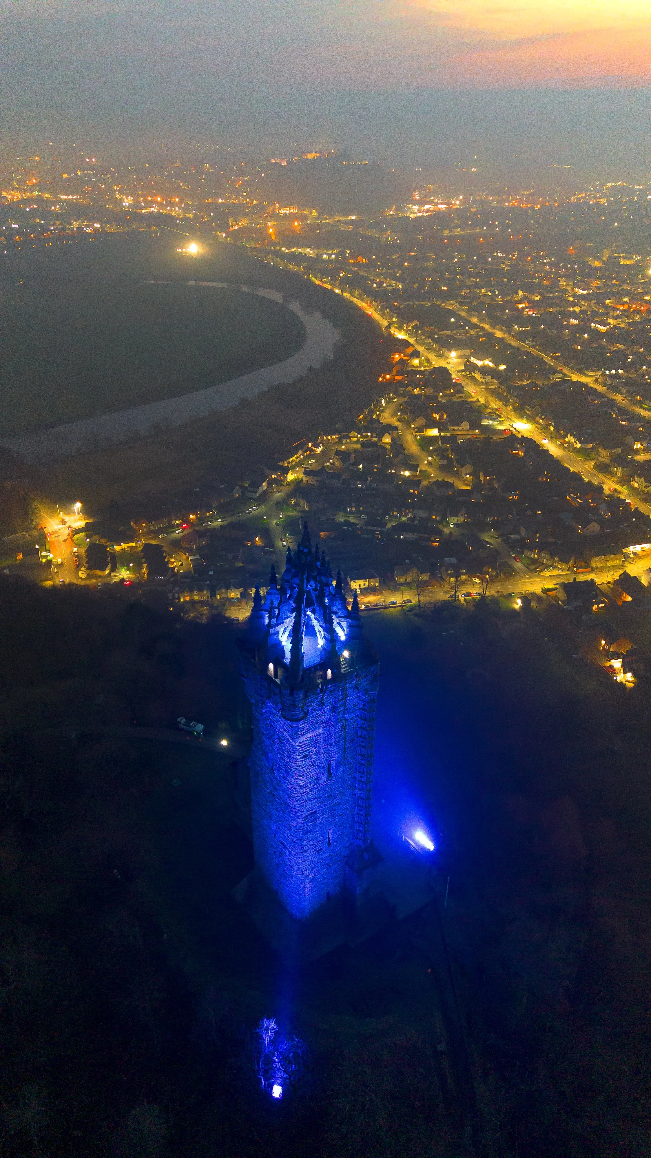 Wallace Monument lit up at night - Jamie Taylor Photography