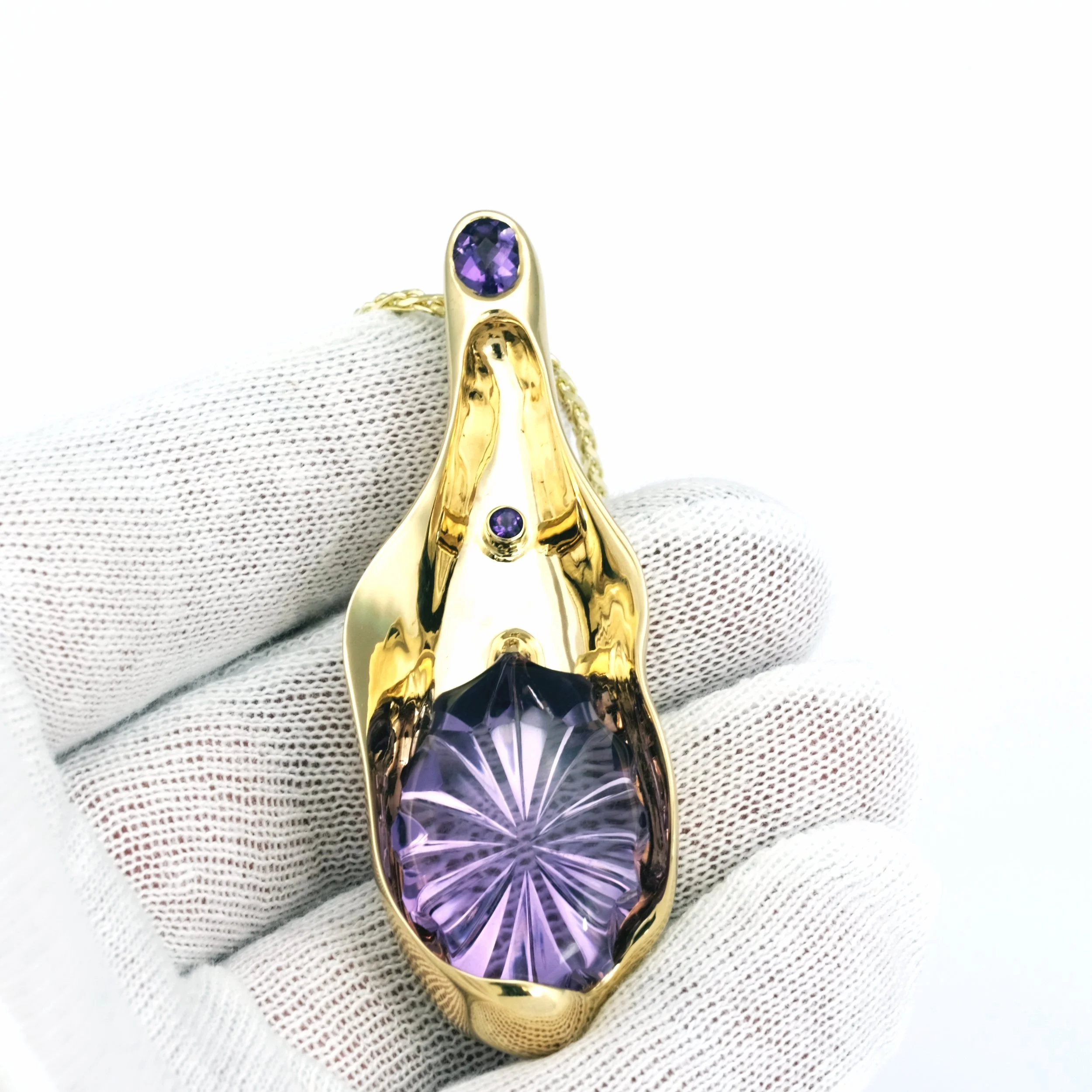 Gold and Amethyst statement necklace handmade in Richmond