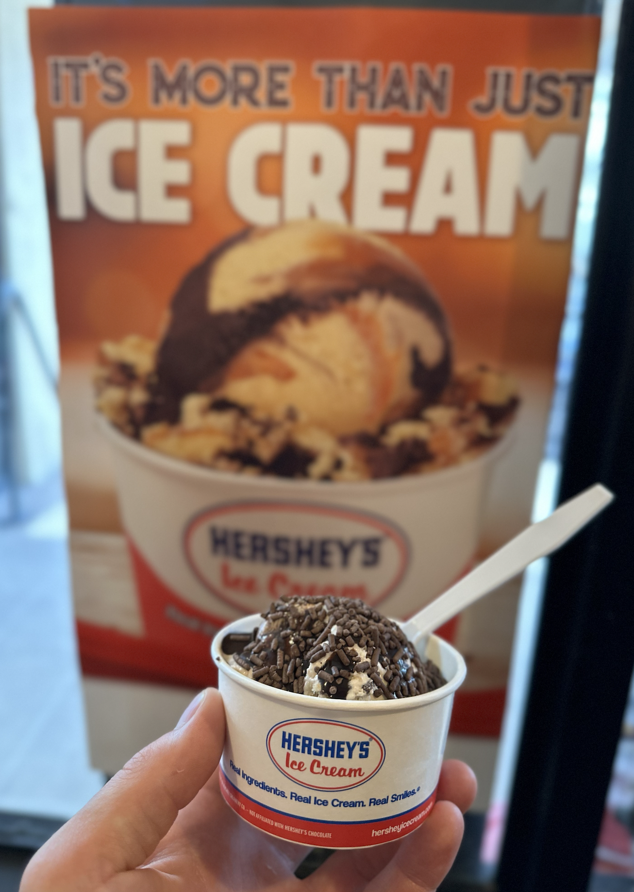  Hershey’s Sundae In front of a Hershey’s poster 