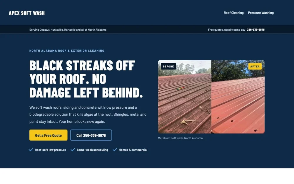 Apex Soft Wash homepage