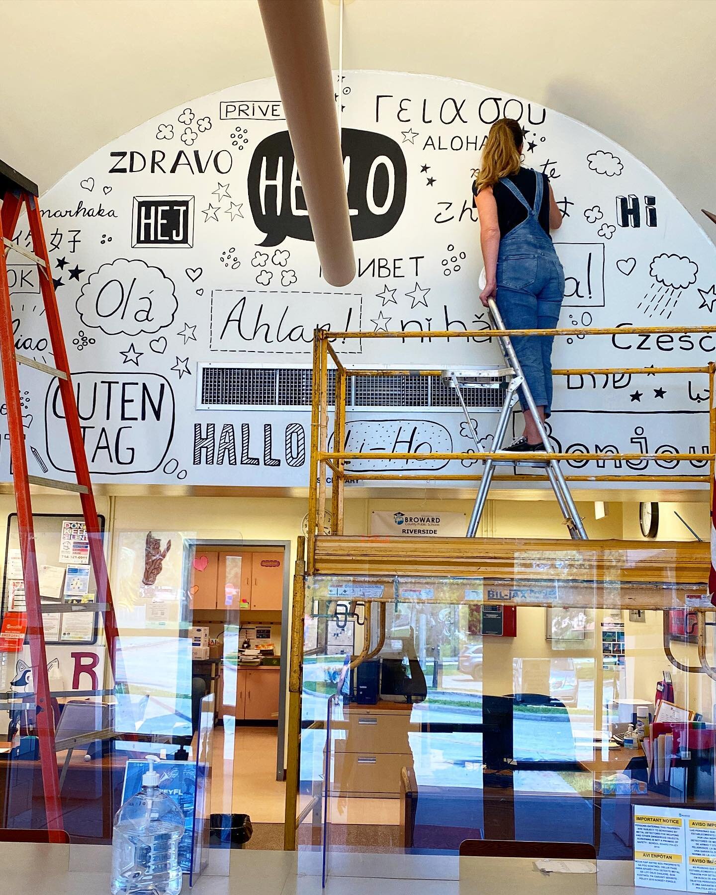 Accomplished mission. 
Back to Riverside Elementary School to do a new mural. This one was full of challenges. 
My first time on a scaffolding. Not only climbing but building it. I have never thought in my life I&rsquo;d be doing something like this.