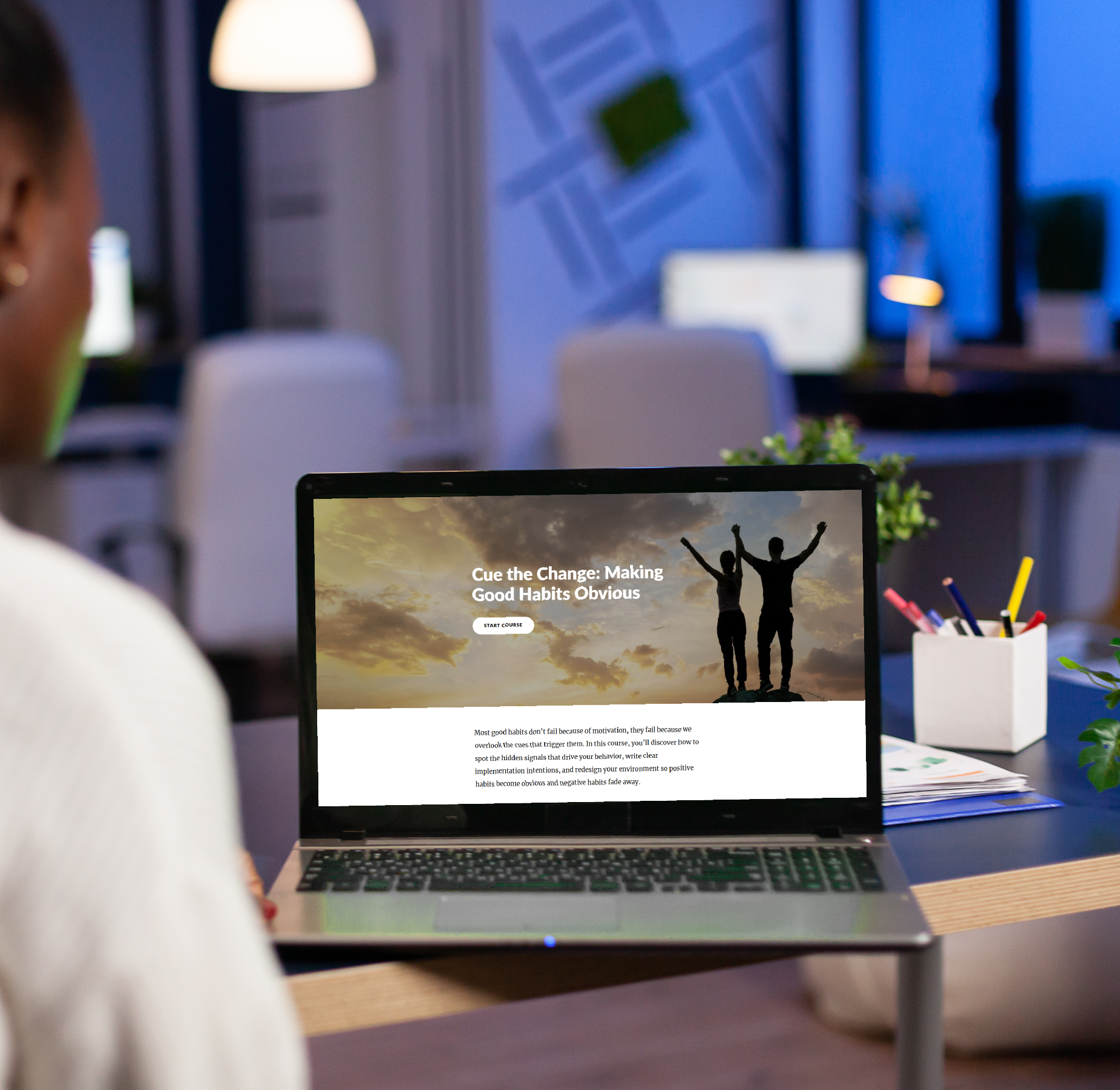 Image of a person viewing an interactive eLearning course on a laptop.