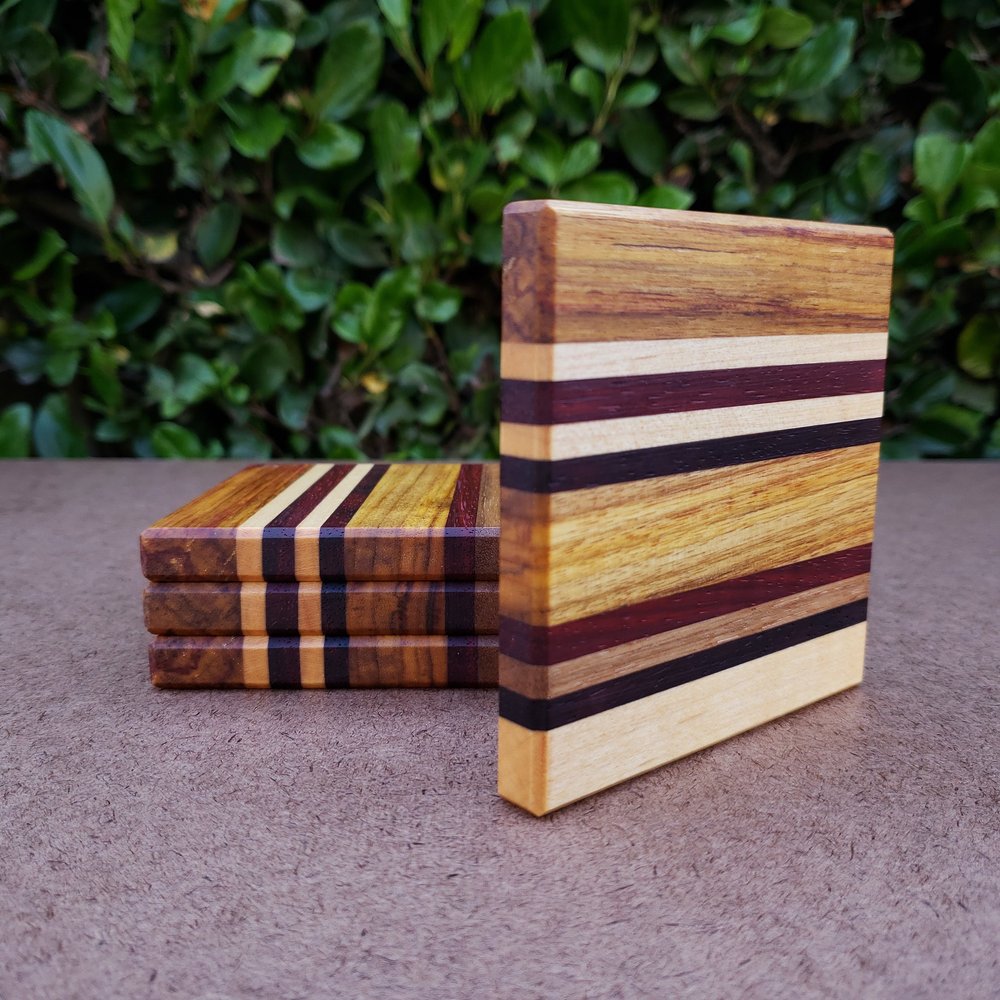 Wood Coaster Set With Holder Solid Wooden Coasters 4 Handmade Walnut Cherry  Oak Striped Fathers Day Housewarming Gift Idea for Men Unique 