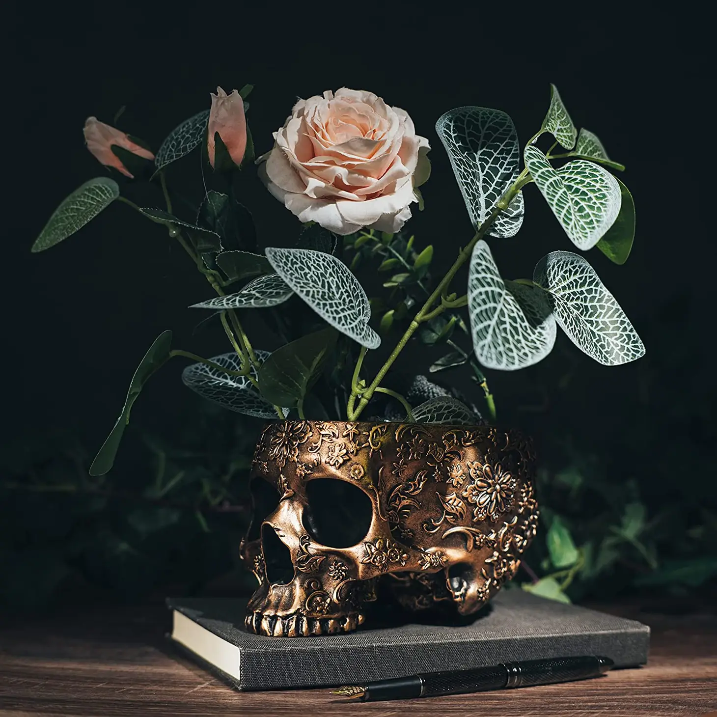 Flower Skull Pot Bronze | The Pot City