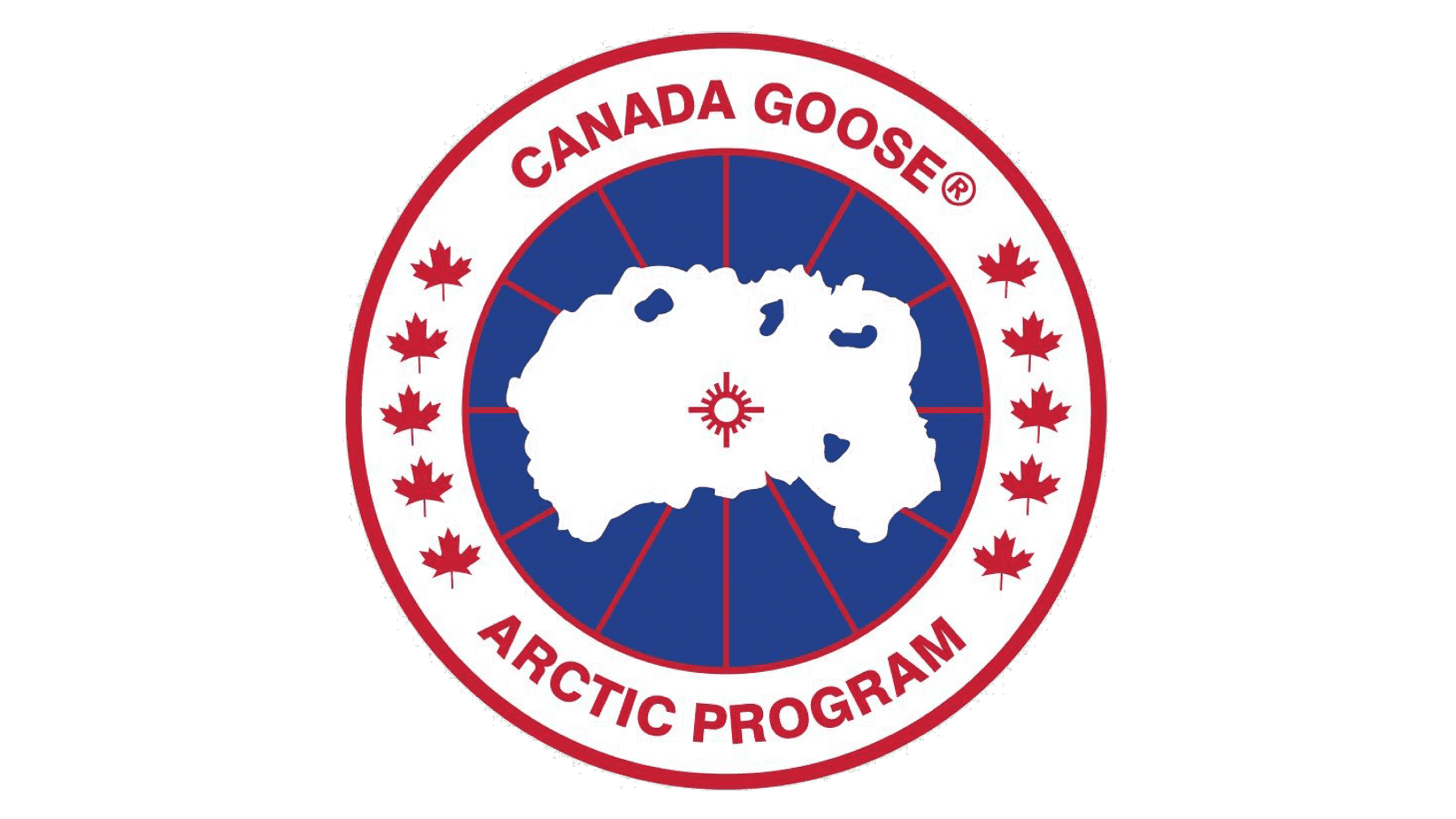 Canada Goose Arctic Program logo featuring a map of the Arctic surrounded by red maple leaves.
