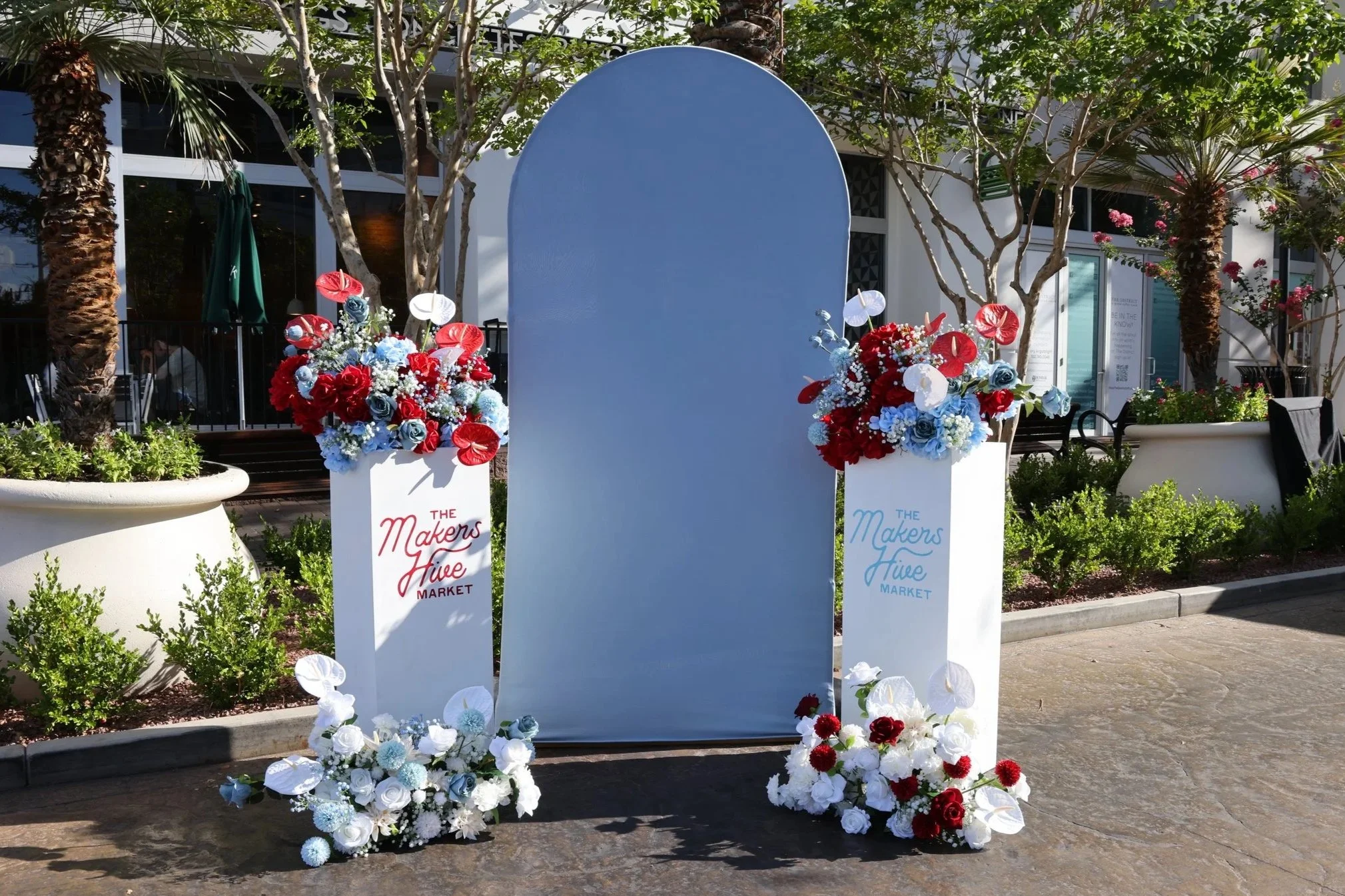 Red white and blue floral brand activation