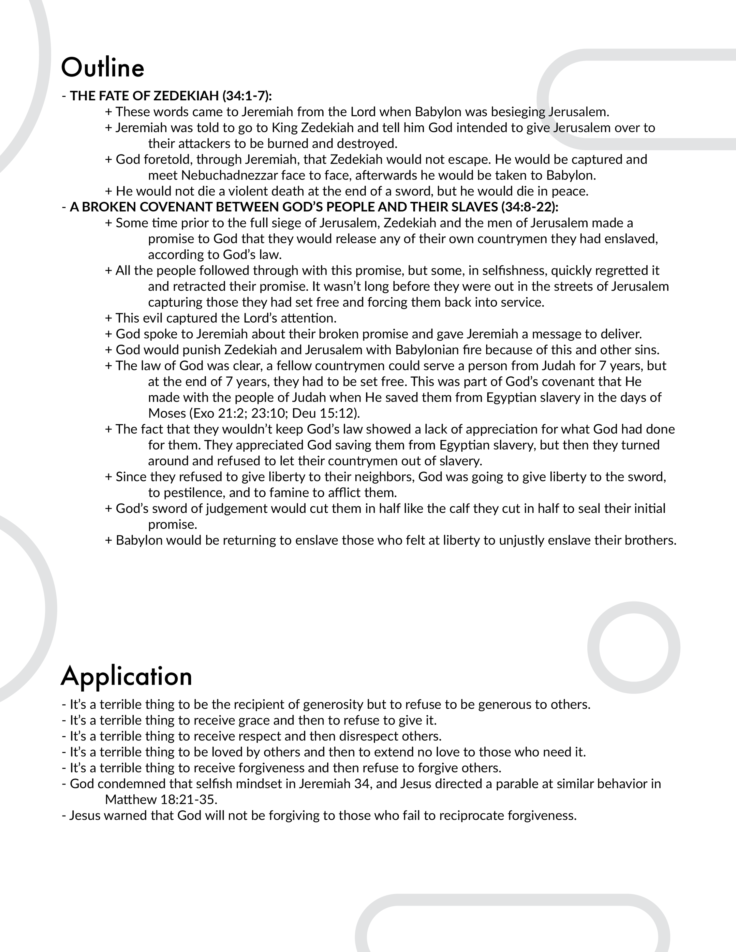 Jeremiah 34 Outline and Application