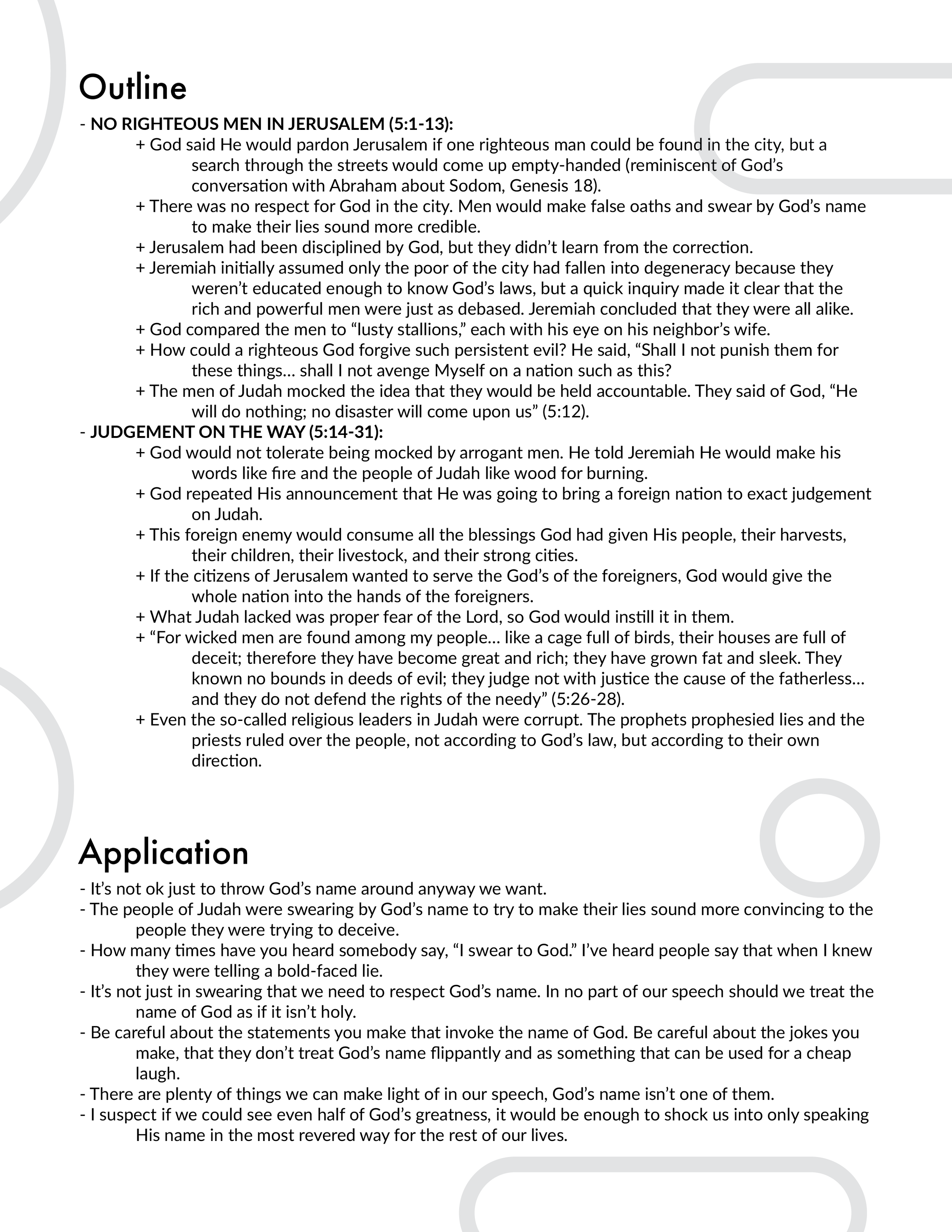 Jeremiah 5 Outline and Application