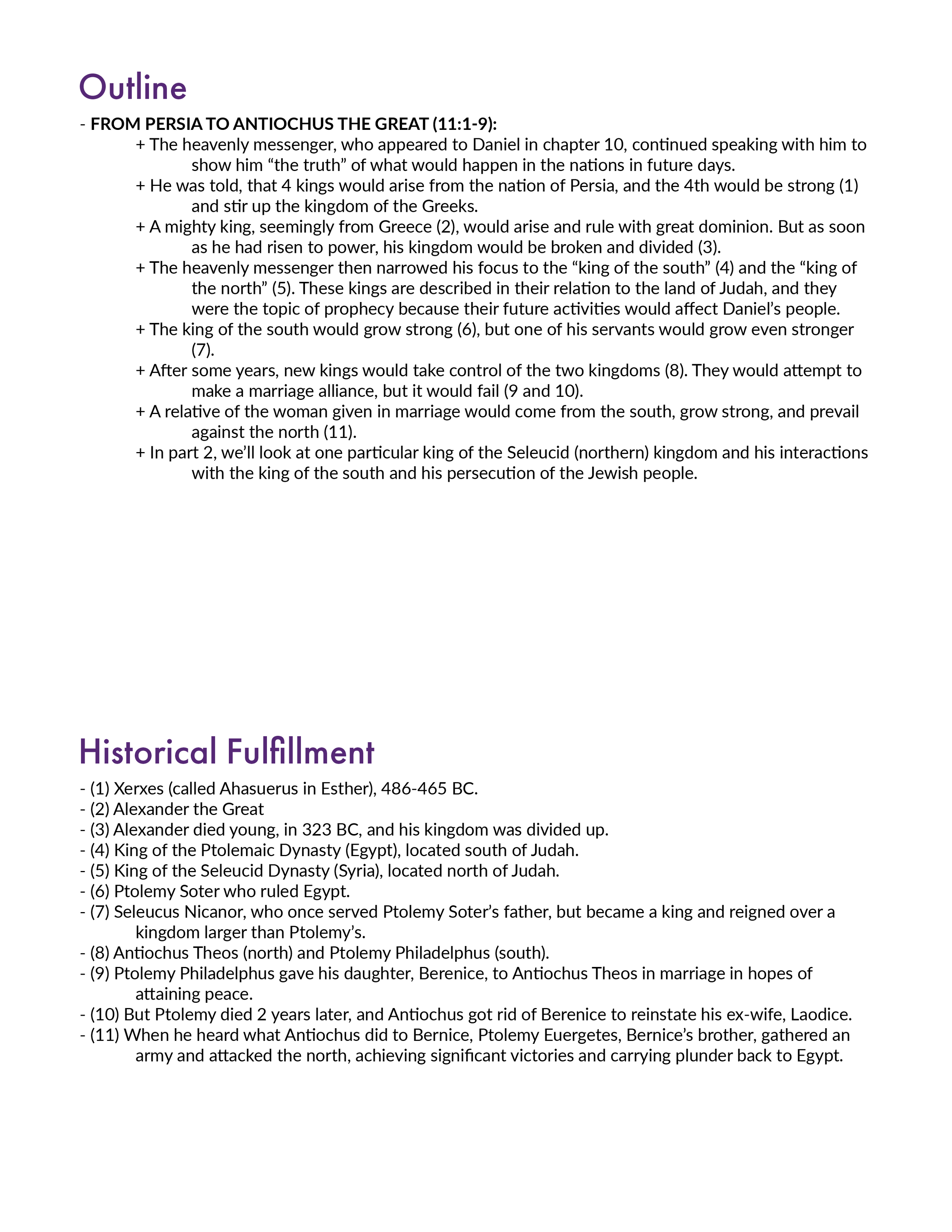 Daniel 11a Outline and Summary and History and explanation