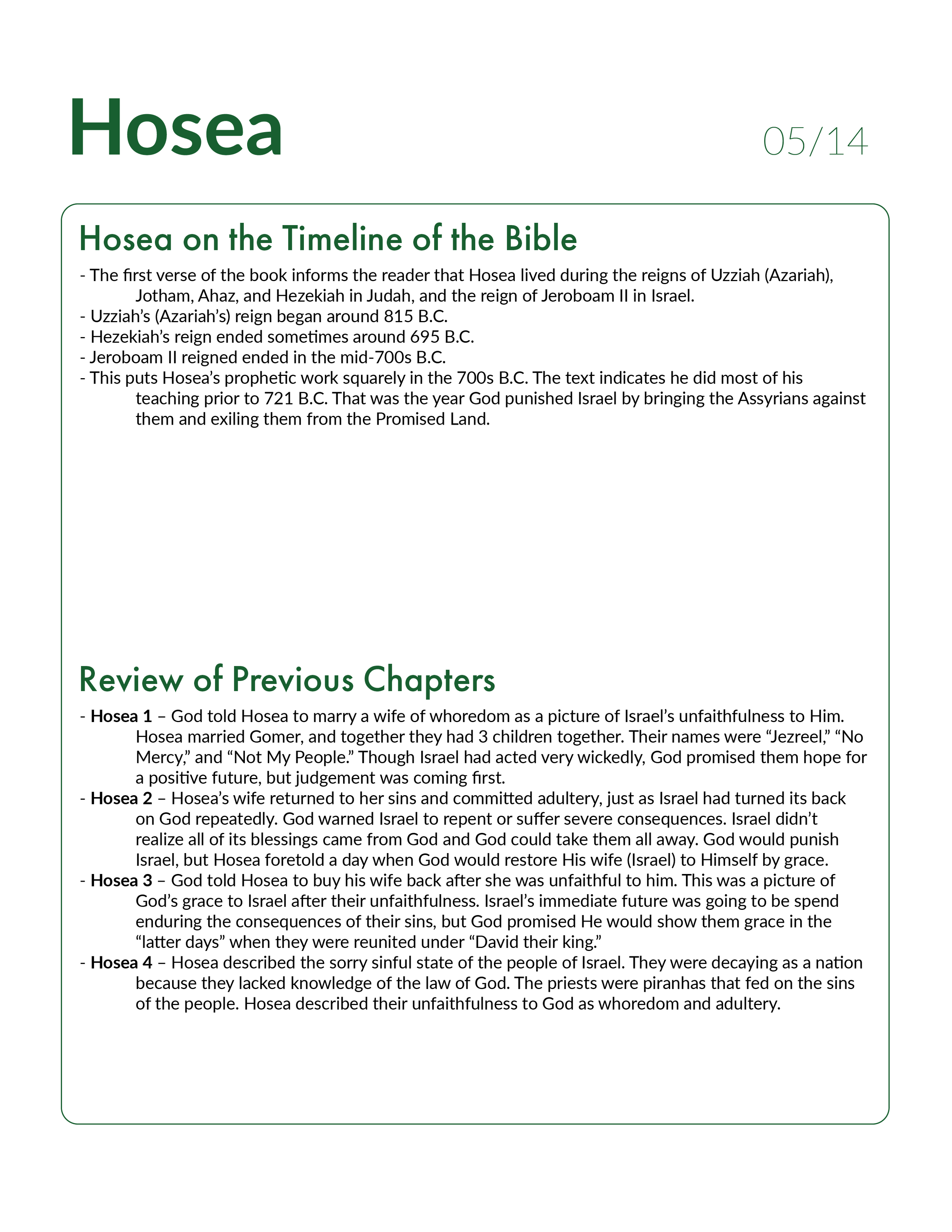 Hosea 5 Outline and Review