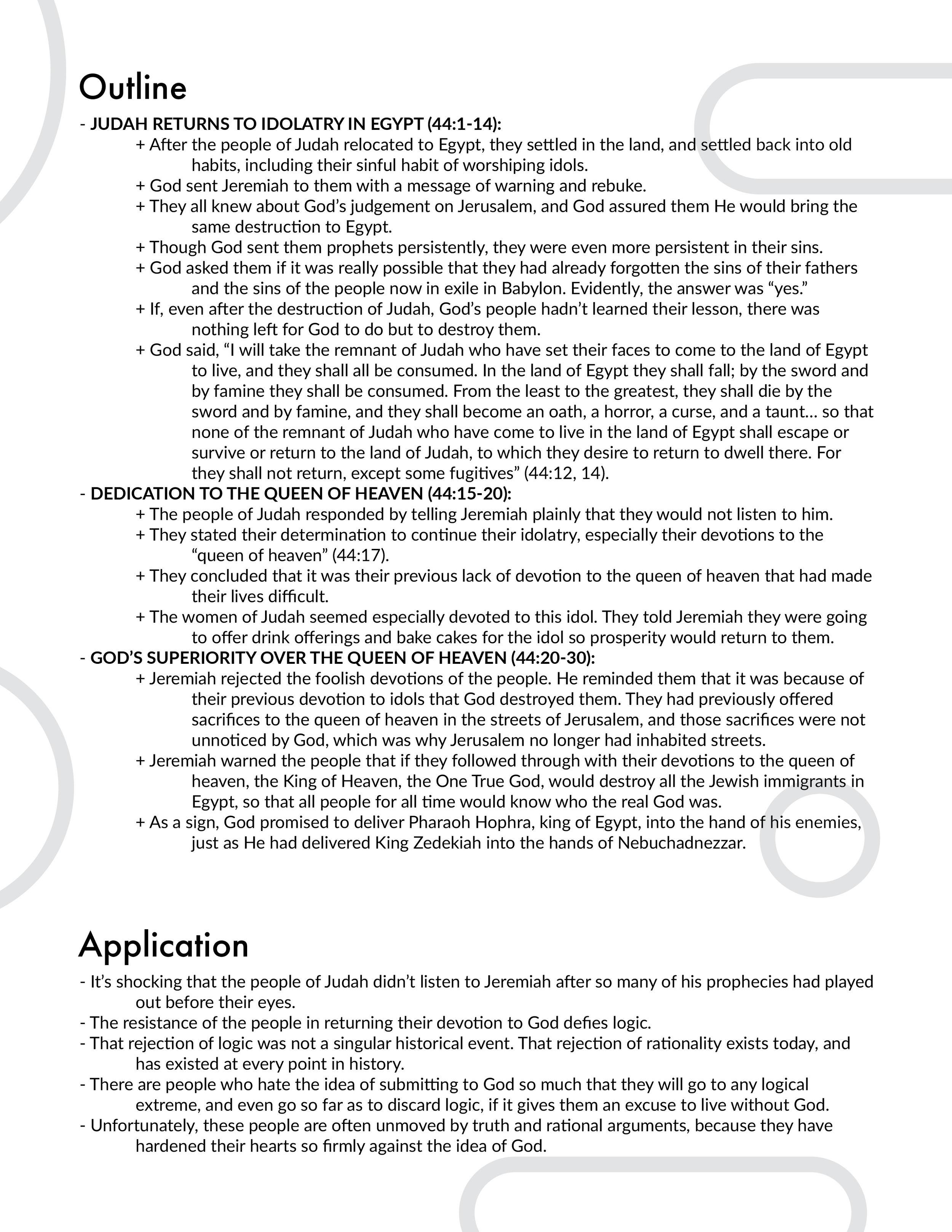 Jeremiah 44 Outline and Application