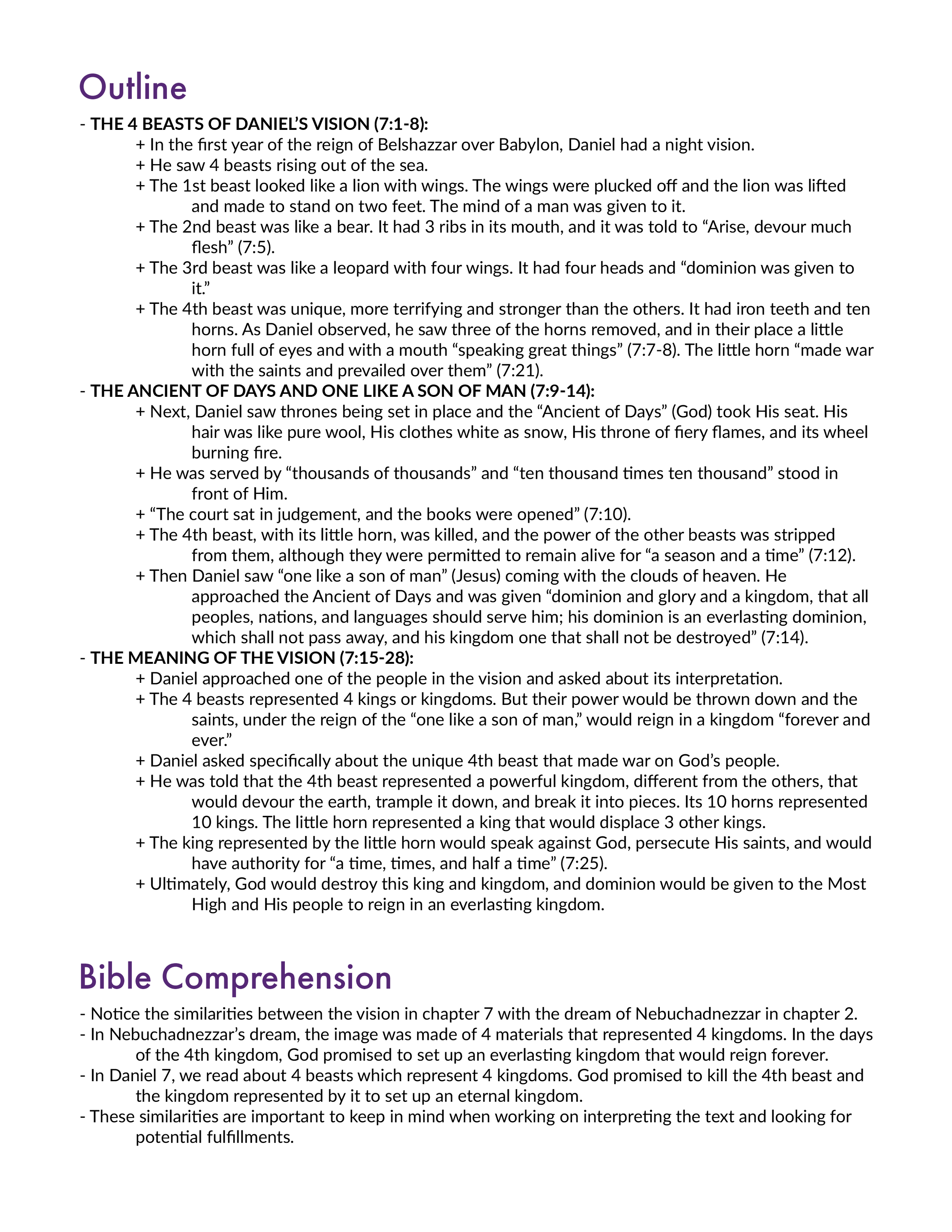 Daniel 7 Outline and Application