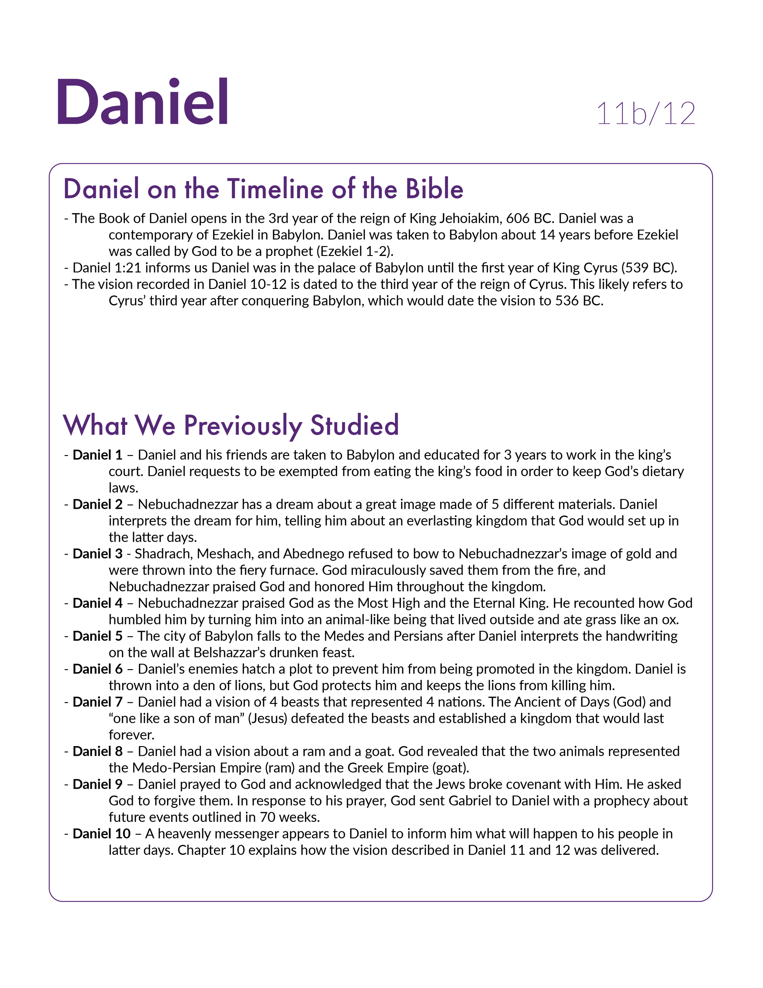 Daniel 11 Outline and Timeline