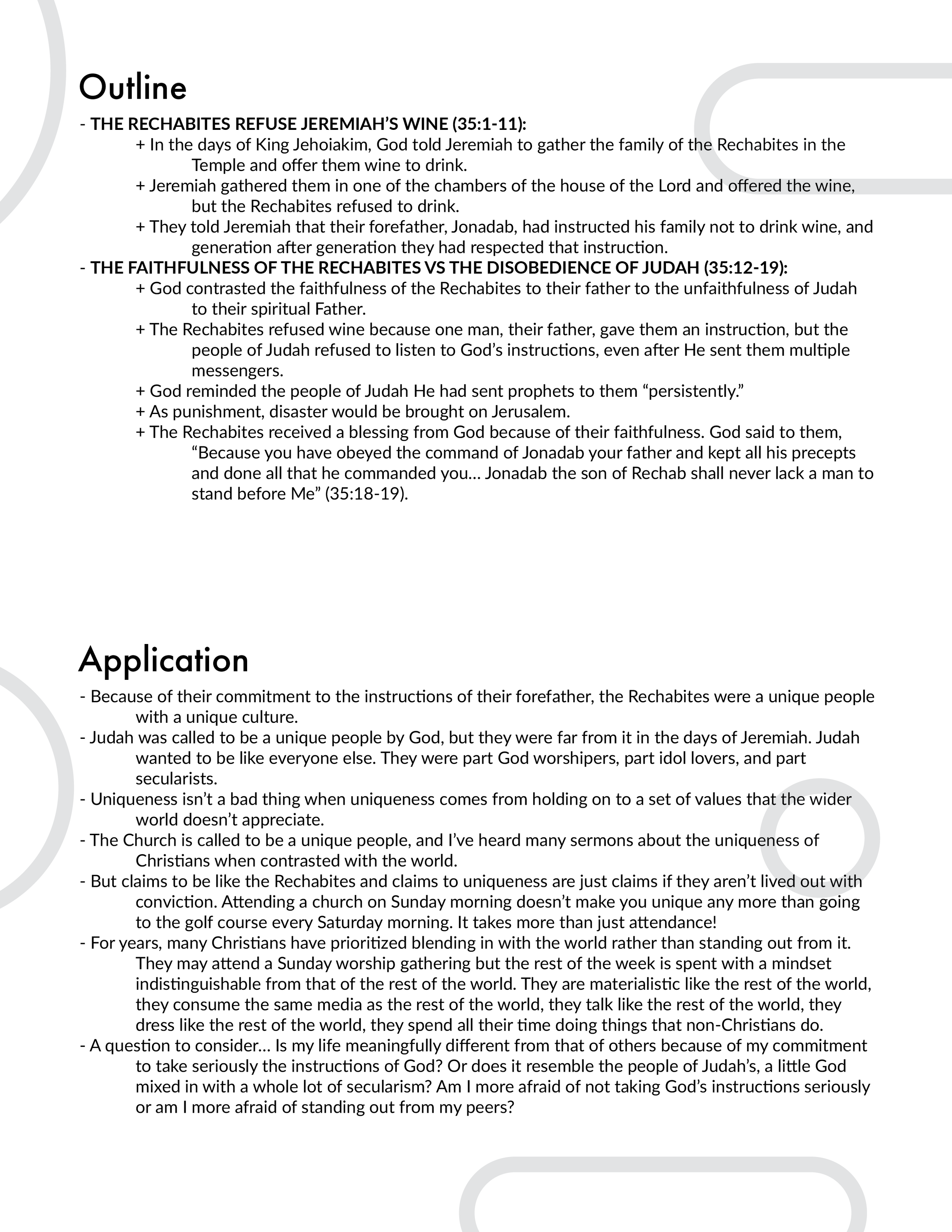 Jeremiah 35 Outline and Application