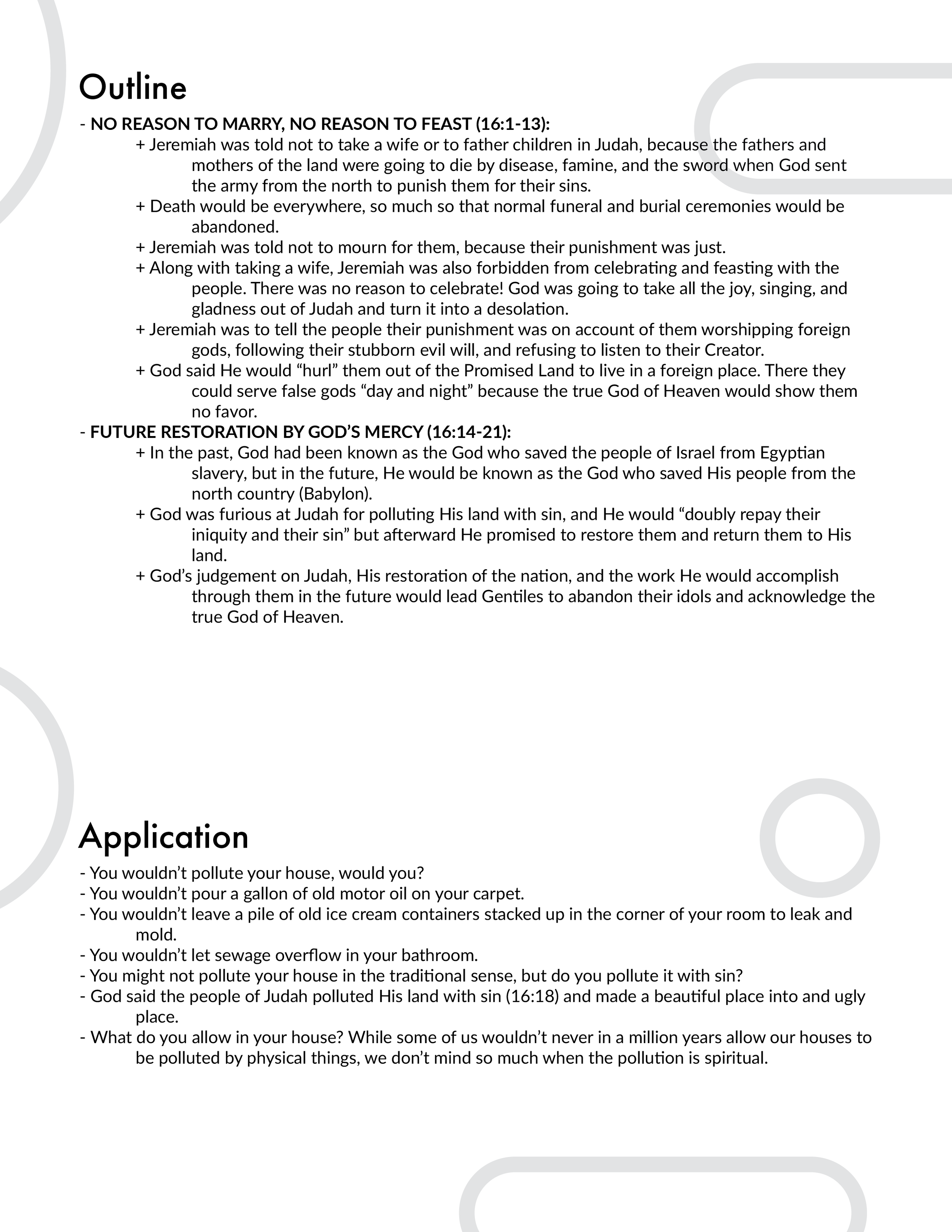 Jeremiah 16 Outline and Application