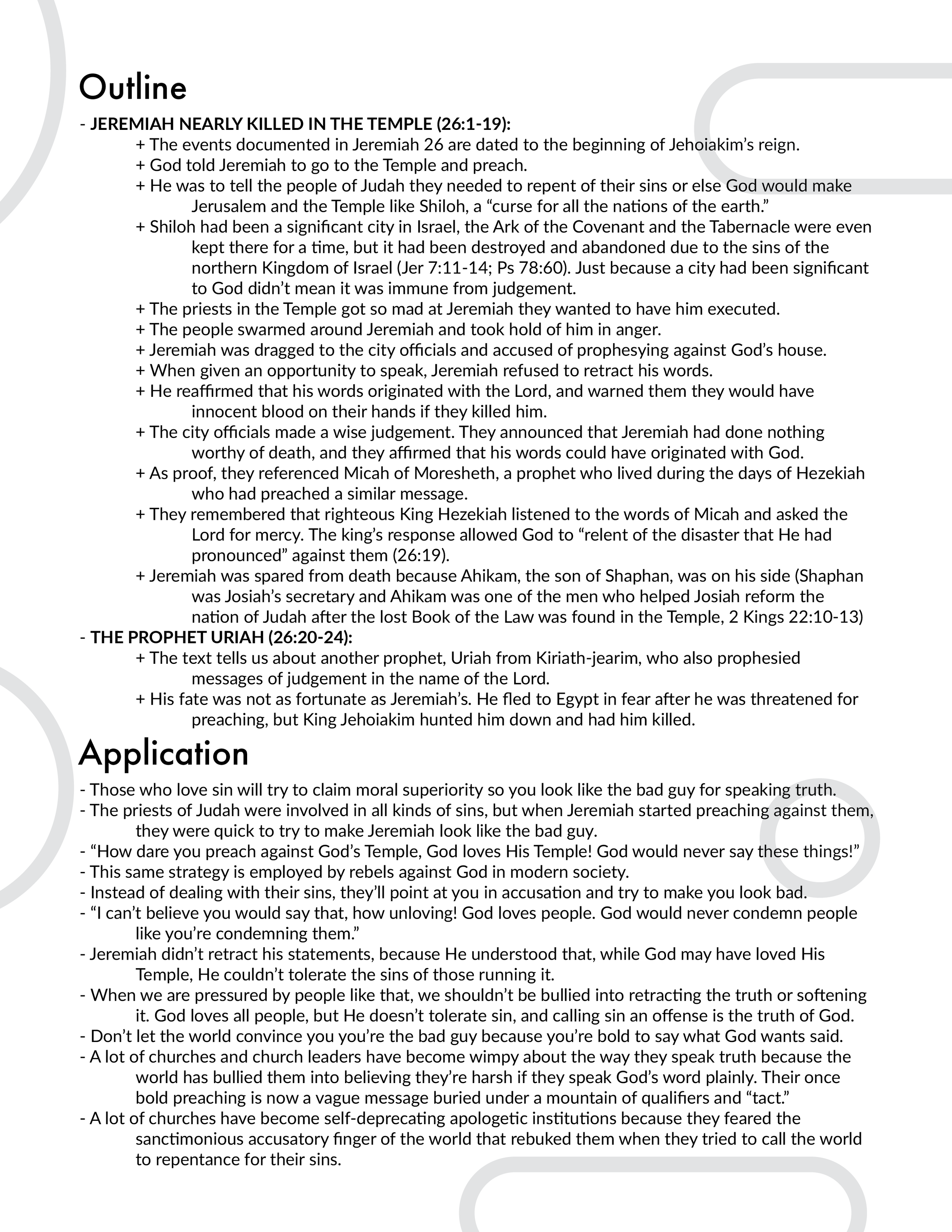 Jeremiah 26 Outline and Application