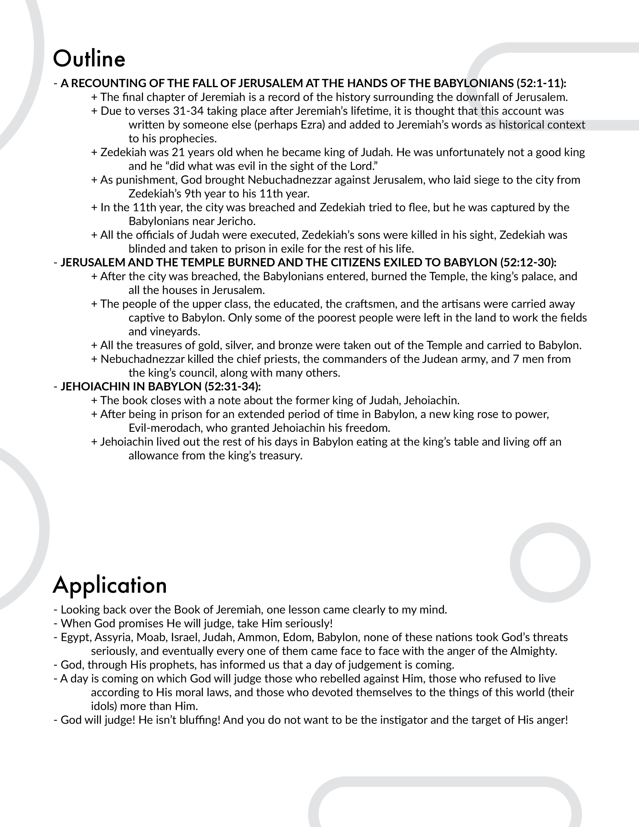 Jeremiah 52 Outline and Application
